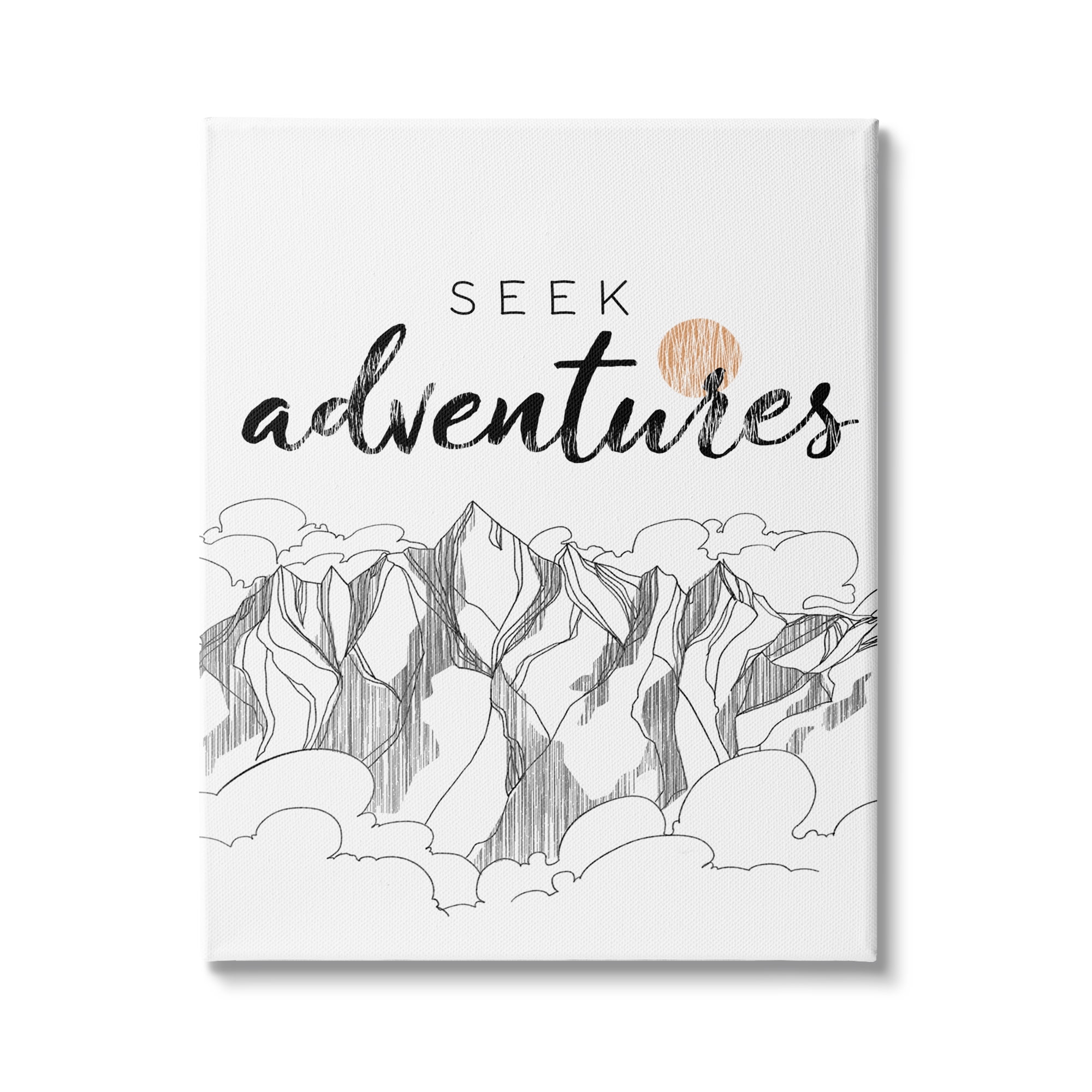 Stupell Industries Seek Adventures Phrase Mountain Peak Orange Sun, 36 x 48, Design by Raye Allison Creations