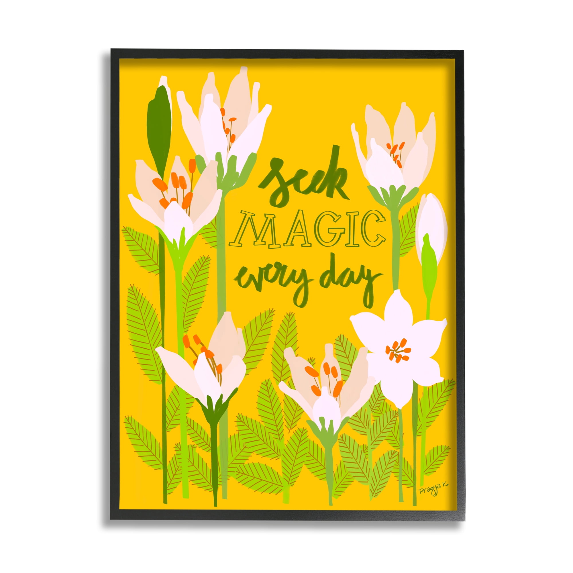 Stupell Industries Seek Magic Every Day Botanical & Floral Painting Black Framed Art Print Wall Art, 11 x 14