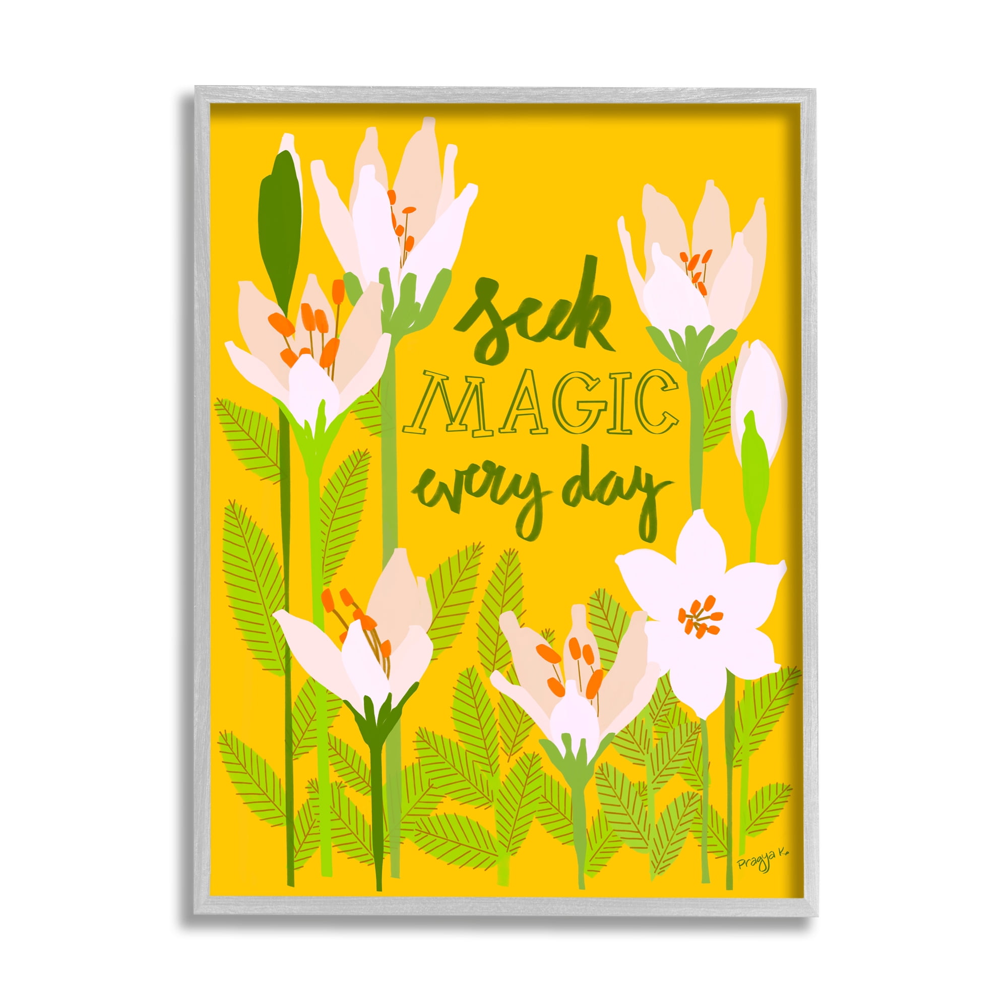 Stupell Industries Seek Magic Every Day Botanical & Floral Painting Gray Framed Art Print Wall Art, 11 x 14