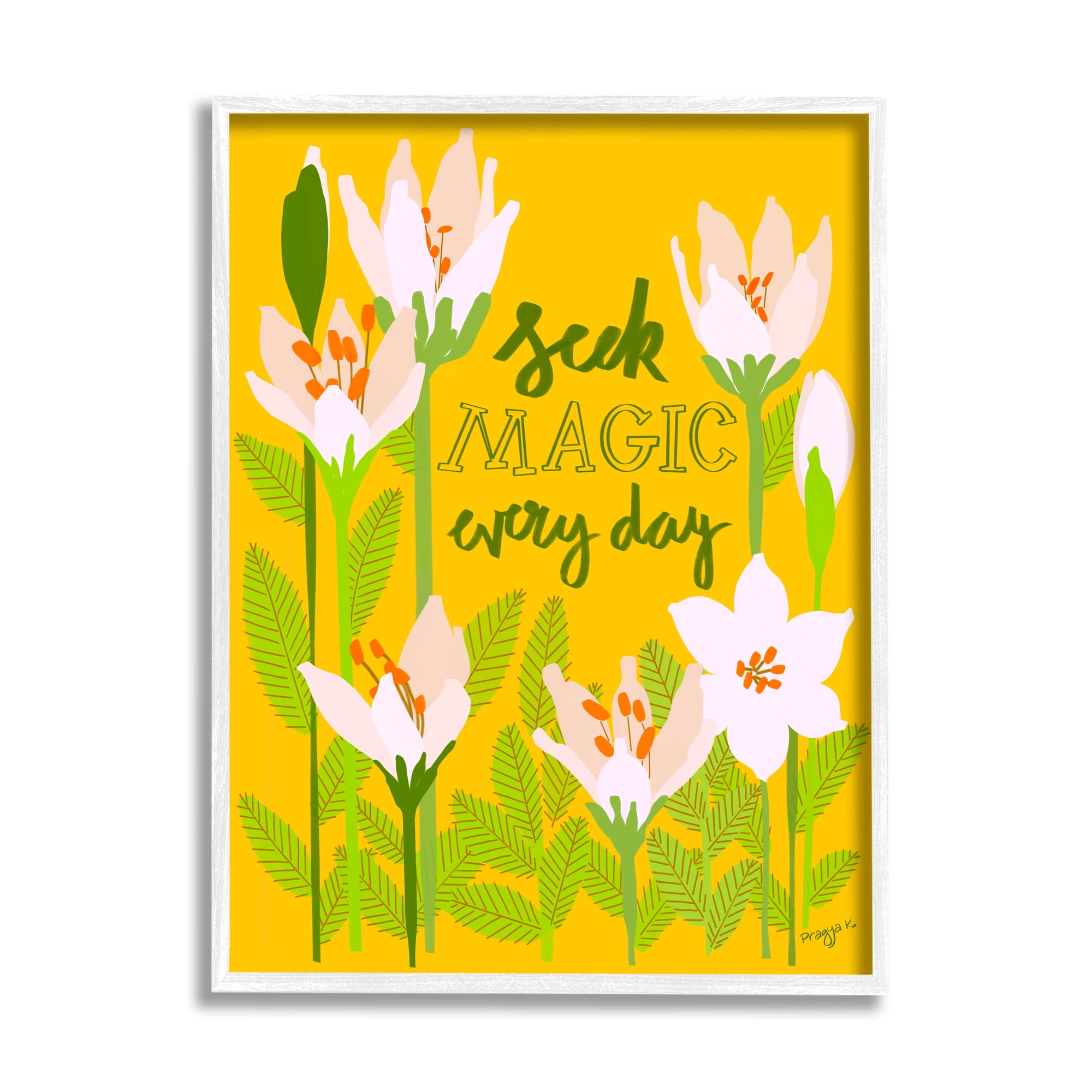 Stupell Industries Seek Magic Every Day Botanical & Floral Painting White Framed Art Print Wall Art, 11 x 14