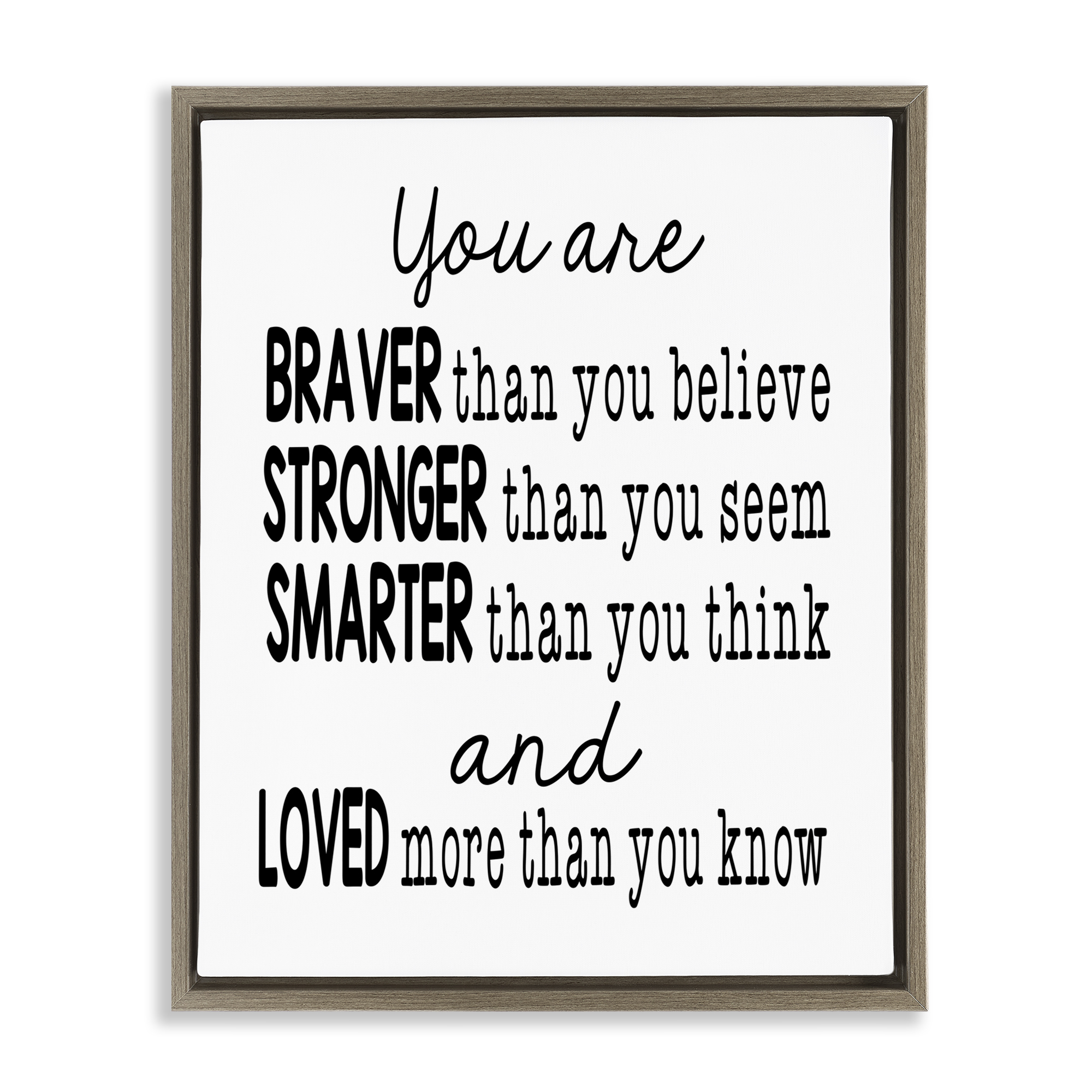 Stupell Industries Self Confidence Mementos Text & Numbers Painting Brown Floater Framed Canvas Art Print Wall Art, 17 x 21