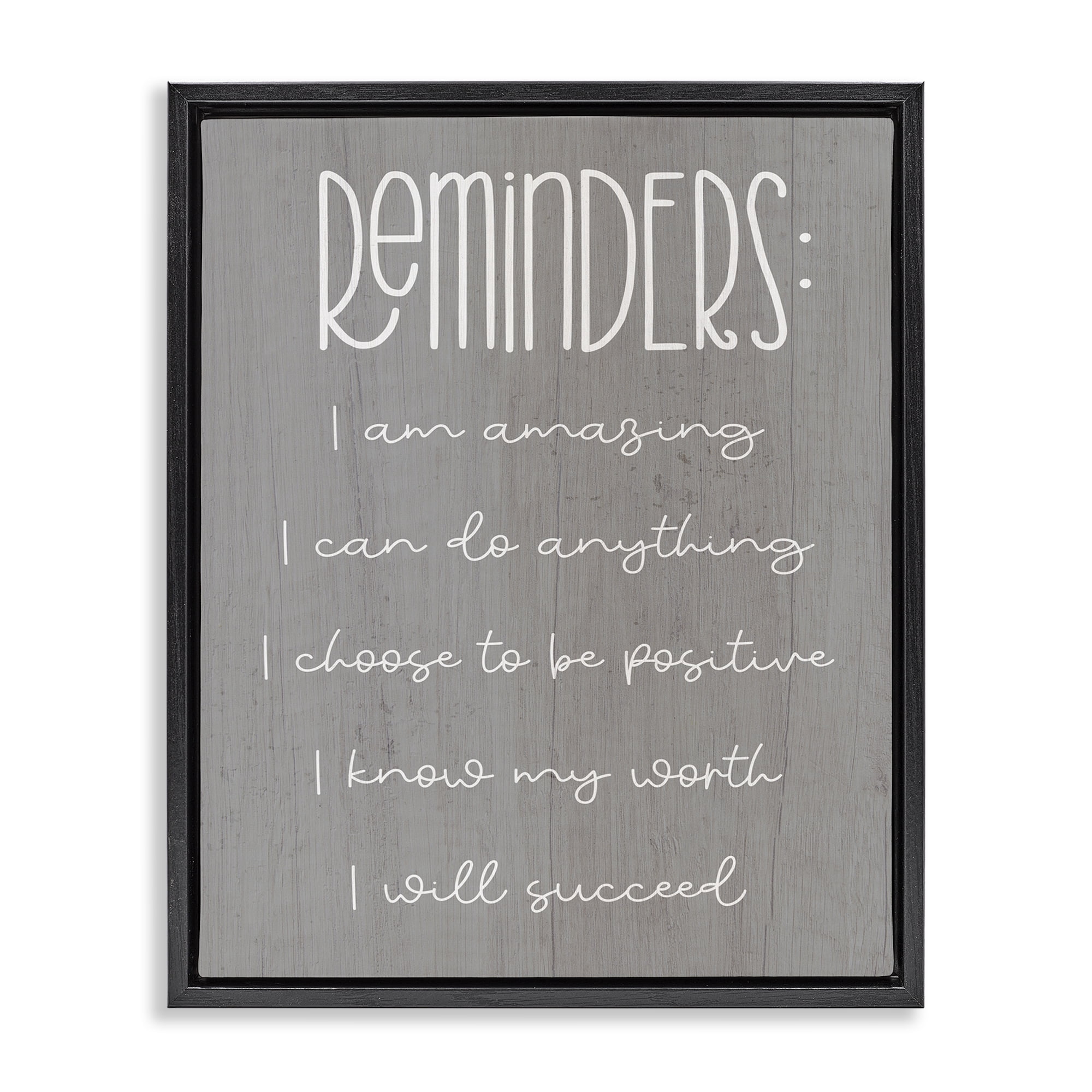 Stupell Industries Self Confidence Reminders Text & Numbers Painting Black Floater Framed Canvas Art Print Wall Art, 17 x 21