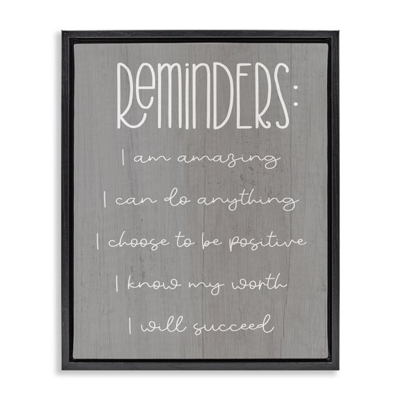 Stupell Industries Self Confidence Reminders Text & Numbers Painting Black Floater Framed Canvas Art Print Wall Art, 25 x 31