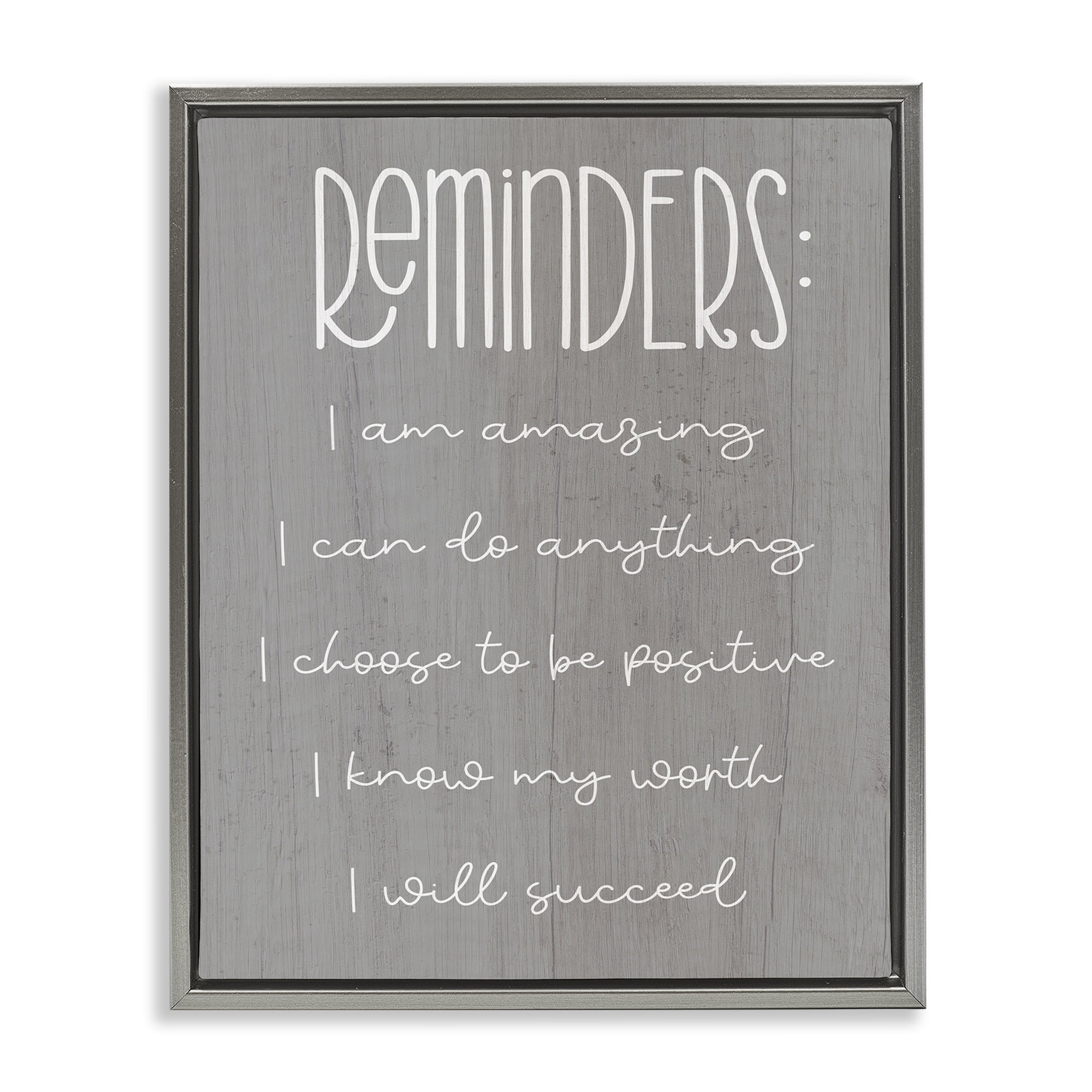 Stupell Industries Self Confidence Reminders Text & Numbers Painting Gray Floater Framed Canvas Art Print Wall Art, 17 x 21