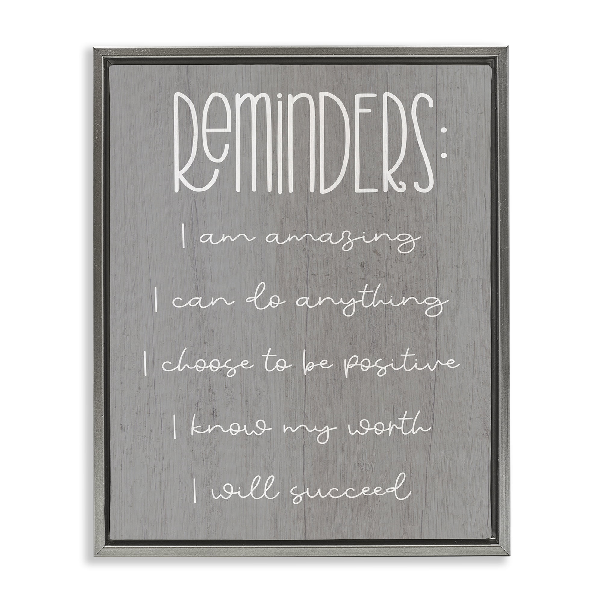 Stupell Industries Self Confidence Reminders Text & Numbers Painting Gray Floater Framed Canvas Art Print Wall Art, 25 x 31