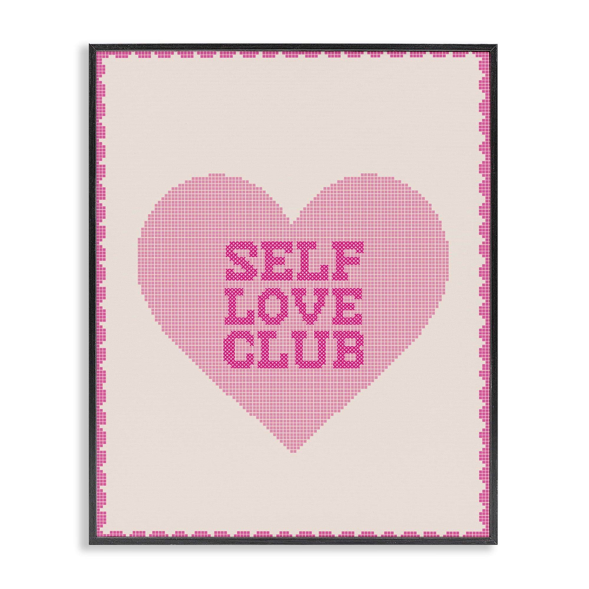 Stupell Industries Self Love Club Pixel Heart Black Framed Giclee Art, design by Lil' Rue