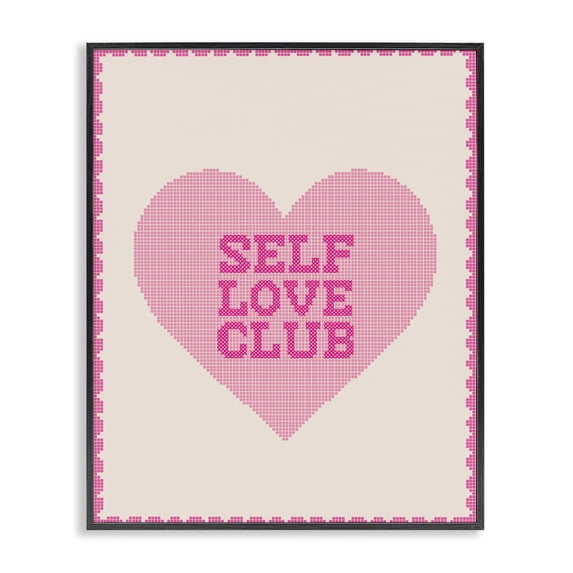 Stupell Industries Self Love Club Pixel Heart Black Framed Giclee Art ...