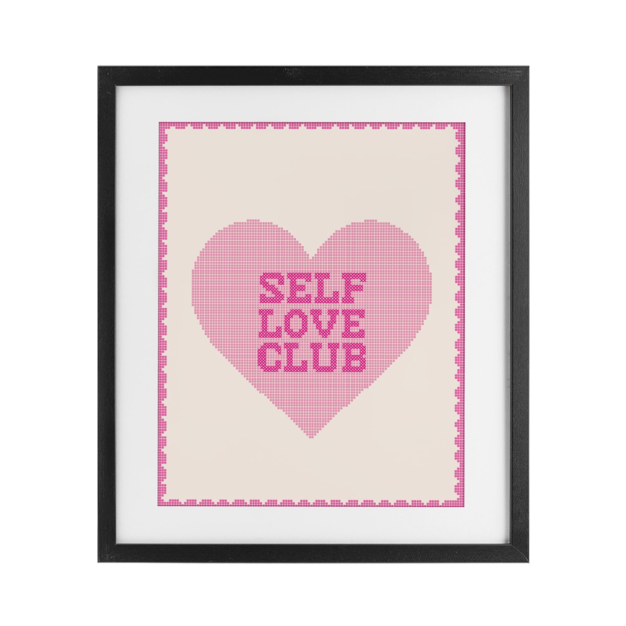 Stupell Industries Self Love Club Pixel Heart Black Framed Print Under Glass, design by Lil' Rue