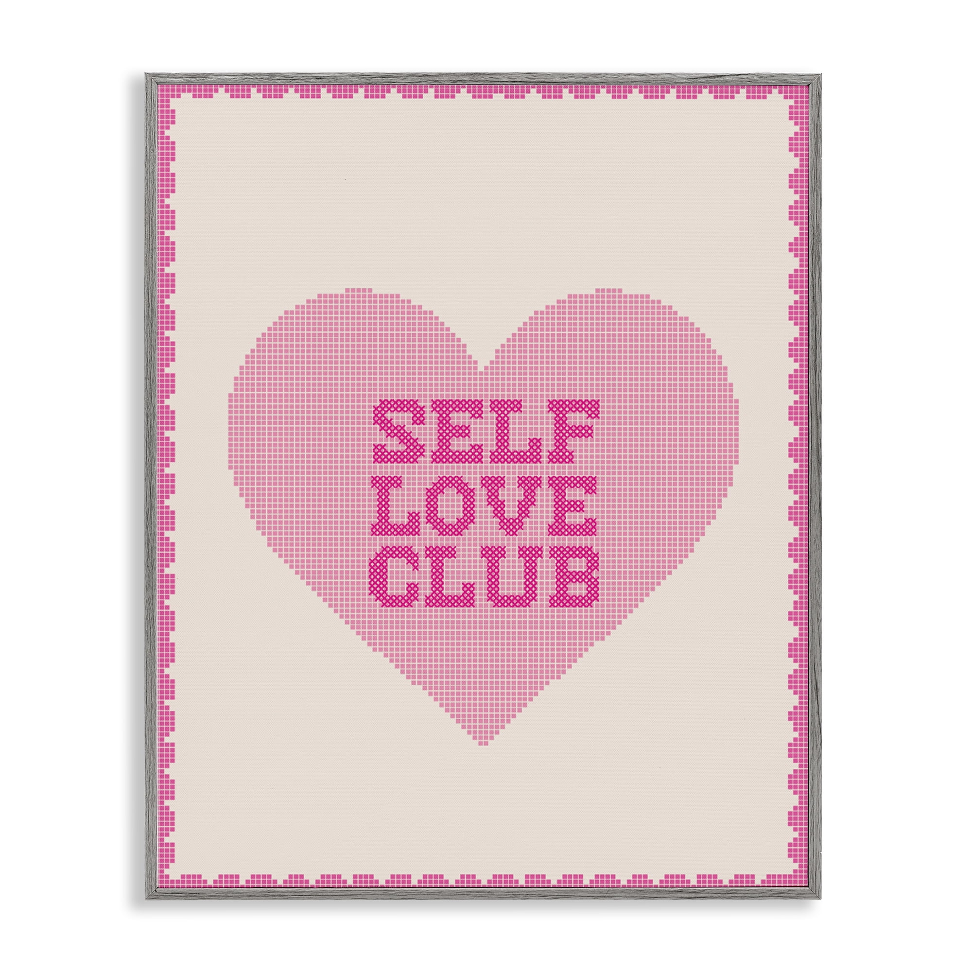 Stupell Industries Self Love Club Pixel Heart Gray Framed Giclee Art, design by Lil' Rue