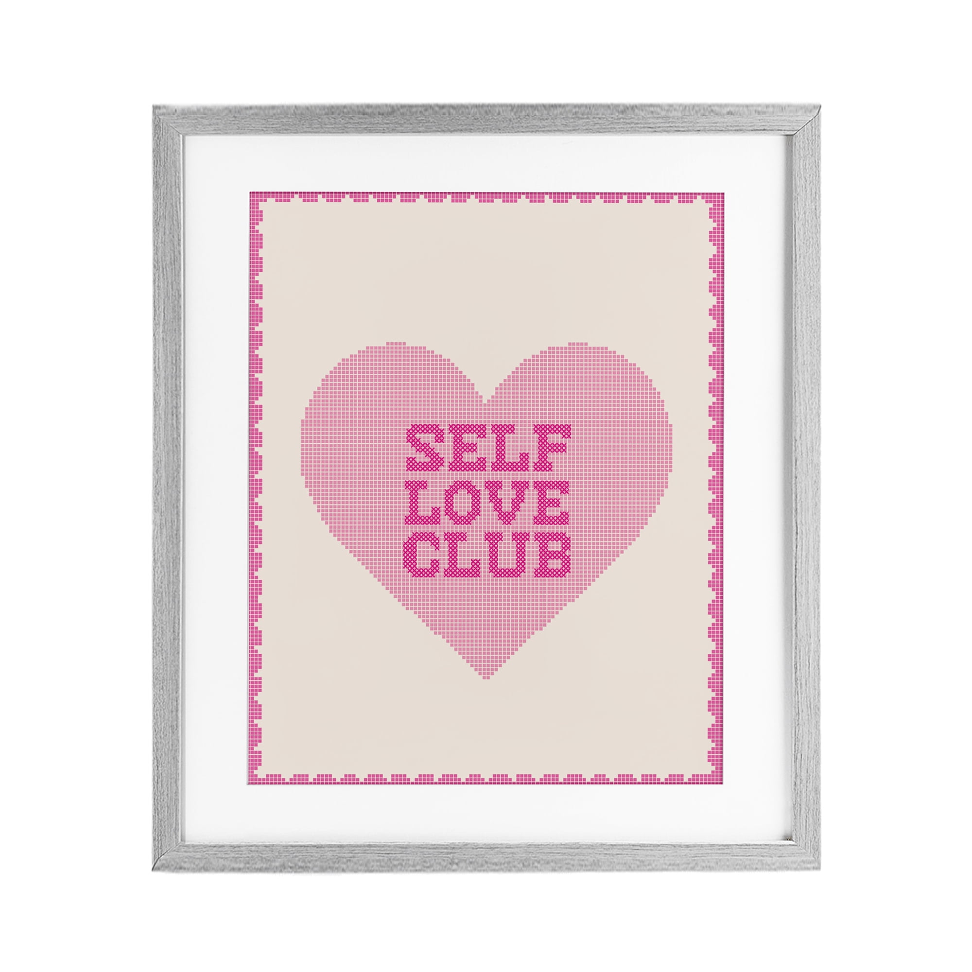 Stupell Industries Self Love Club Pixel Heart Gray Framed Print Under Glass, design by Lil' Rue