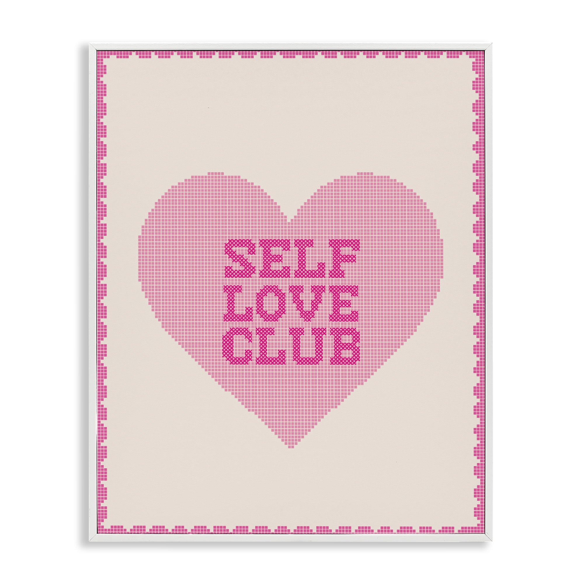 Stupell Industries Self Love Club Pixel Heart White Framed Giclee Art, design by Lil' Rue