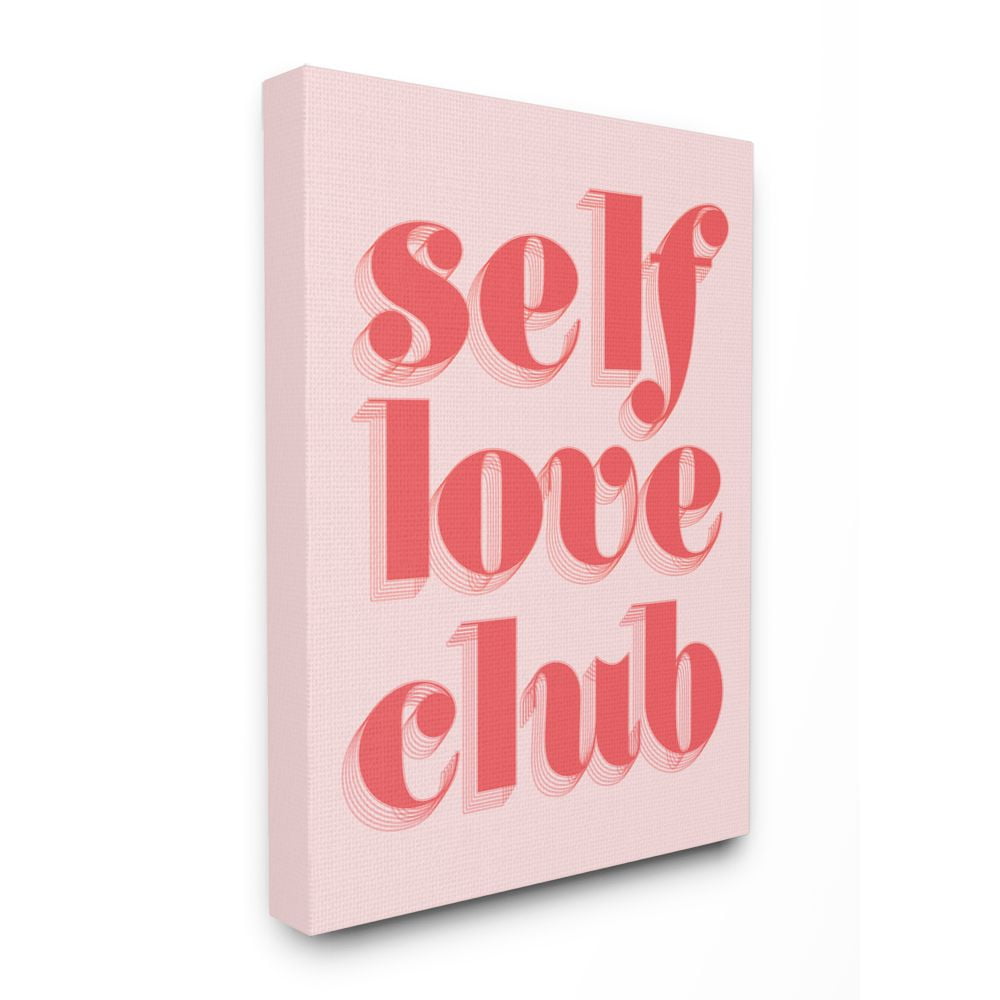 Self Love Club Pink and Red Canvas Motivational Quote Art, 30" x 40"