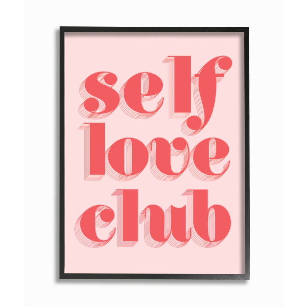 Stupell Industries Self Love Club Quote Bold Pink Red Text Color Pop Framed Wall Art Design by Daphne Polselli, 11" x 14", Black Framed