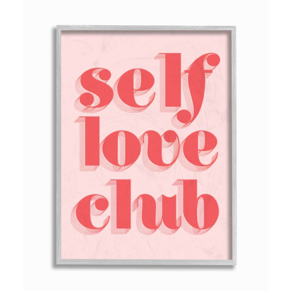Stupell Industries Self Love Club Quote Bold Pink Red Text Color Pop Framed Wall Art Design by Daphne Polselli
