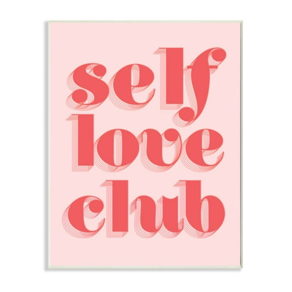 Stupell Industries Self Love Club Quote Bold Pink Red Text Color Pop Graphic Art Unframed Art Print Wall Art, 13x19, by Daphne Polselli