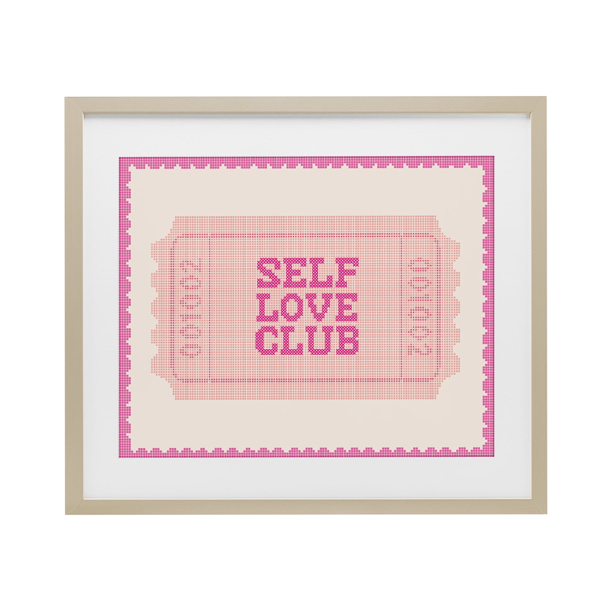 Stupell Industries Self Love Club Retro Ticket Birch Framed Print Under Glass, design by Lil' Rue