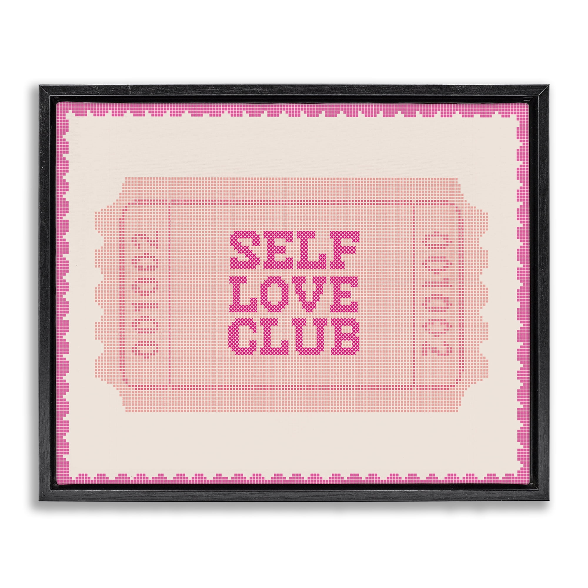 Stupell Industries Self Love Club Retro Ticket Black Framed Floater Canvas Wall Art, design by Lil' Rue