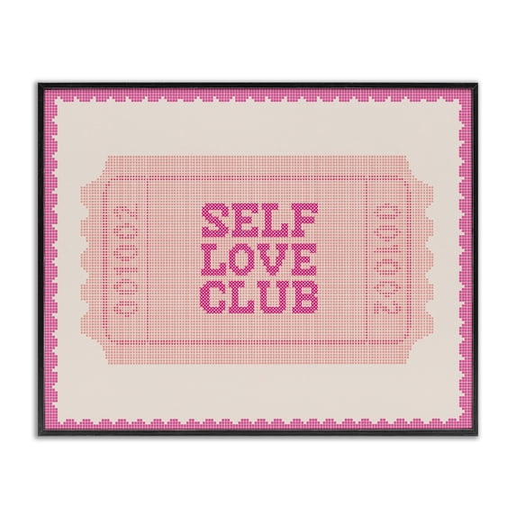 Stupell Industries Traditional Self Love Club Retro Ticket Black Framed Giclee Art, 14 x 11, by Lil' Rue