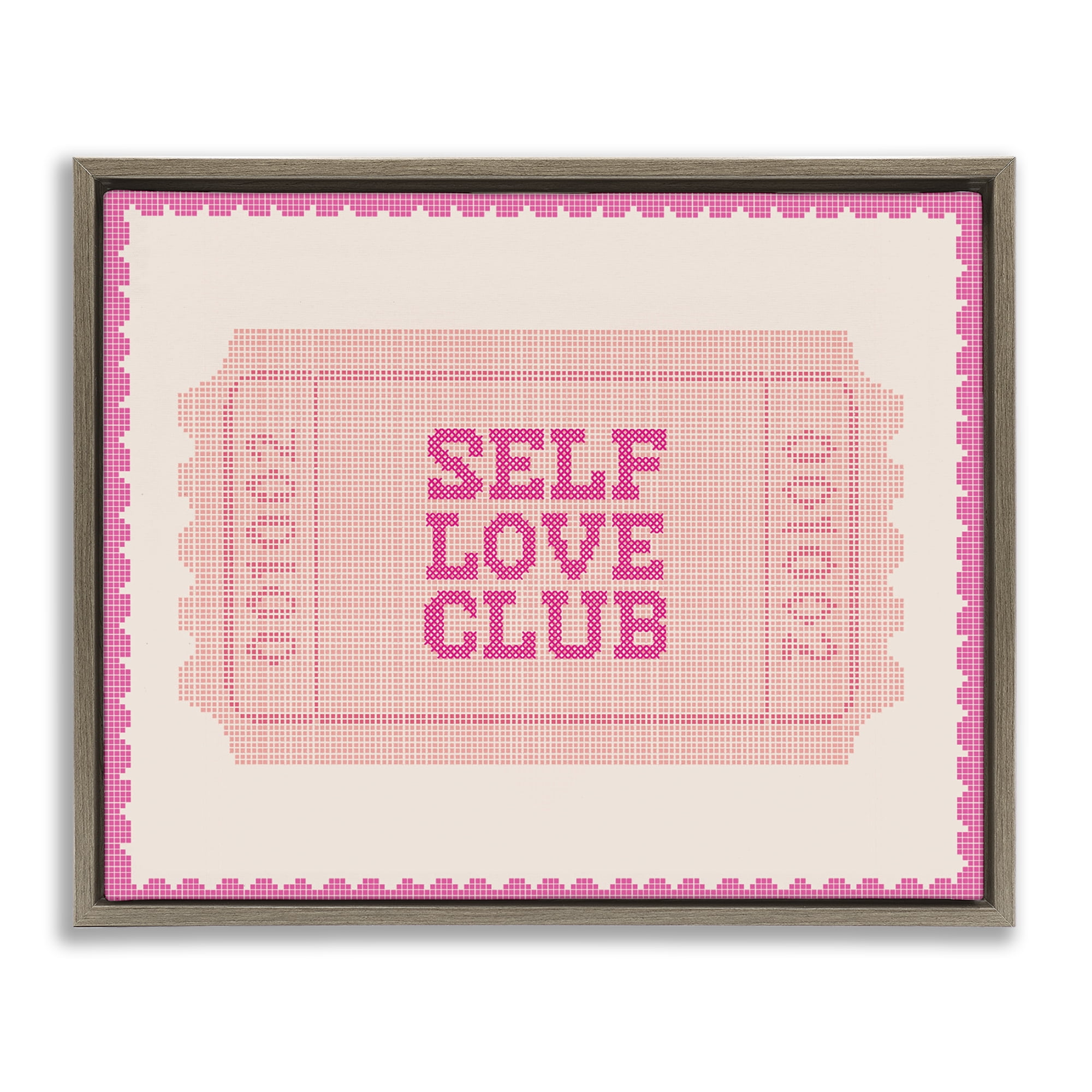 Stupell Industries Self Love Club Retro Ticket Brown Framed Floater Canvas Wall Art, design by Lil' Rue