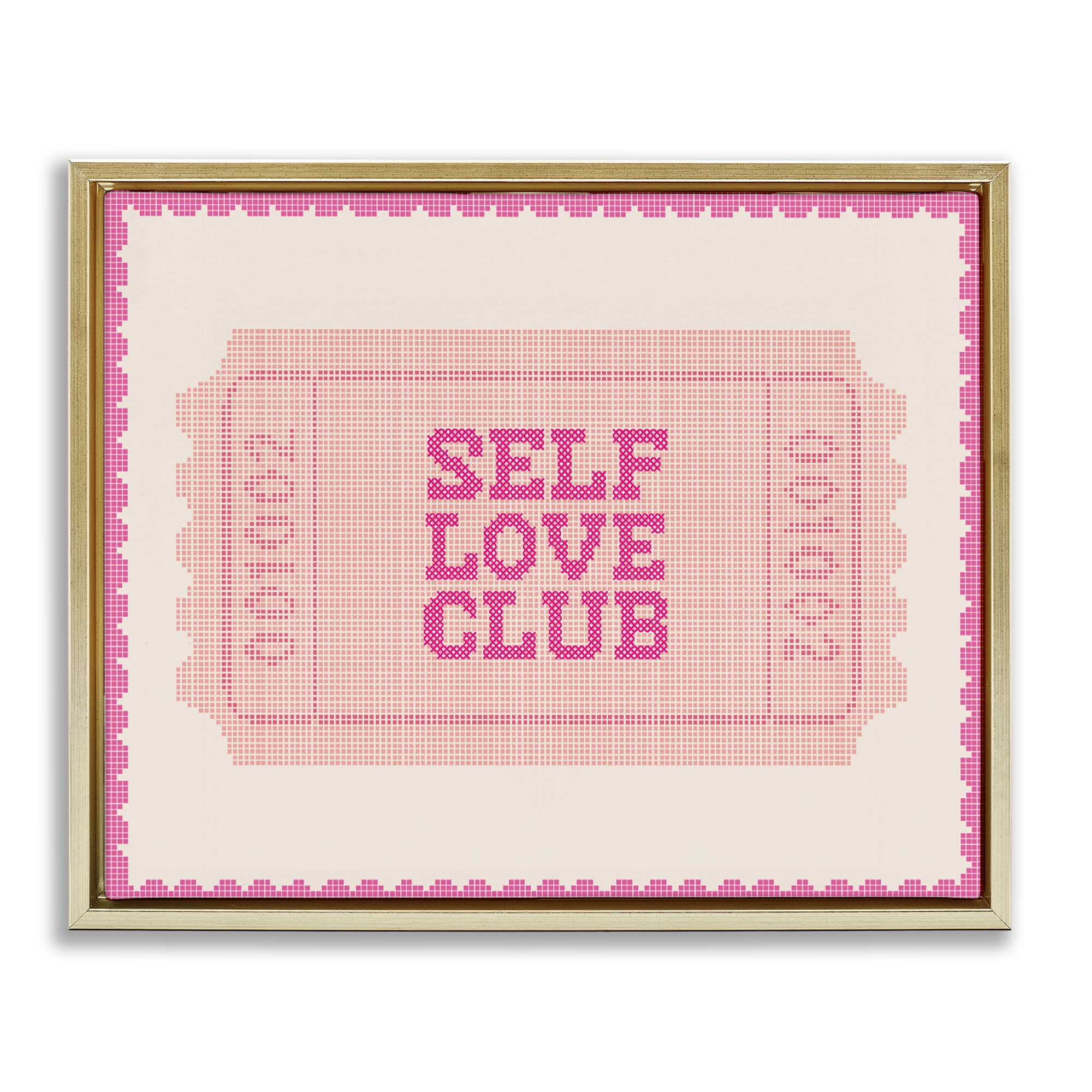 Stupell Industries Self Love Club Retro Ticket Gold Framed Floater Canvas Wall Art, design by Lil' Rue