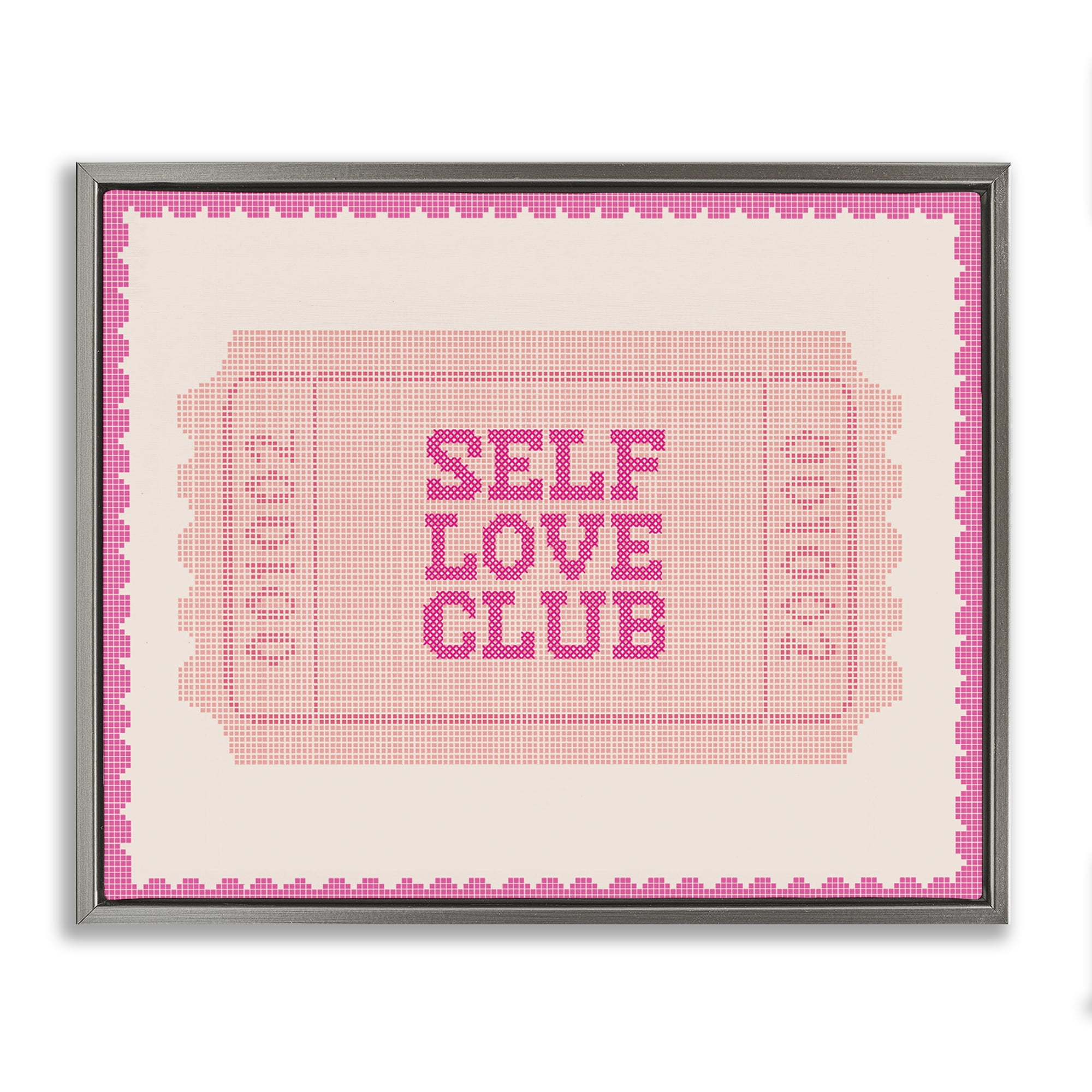 Stupell Industries Self Love Club Retro Ticket Gray Framed Floater Canvas Wall Art, design by Lil' Rue