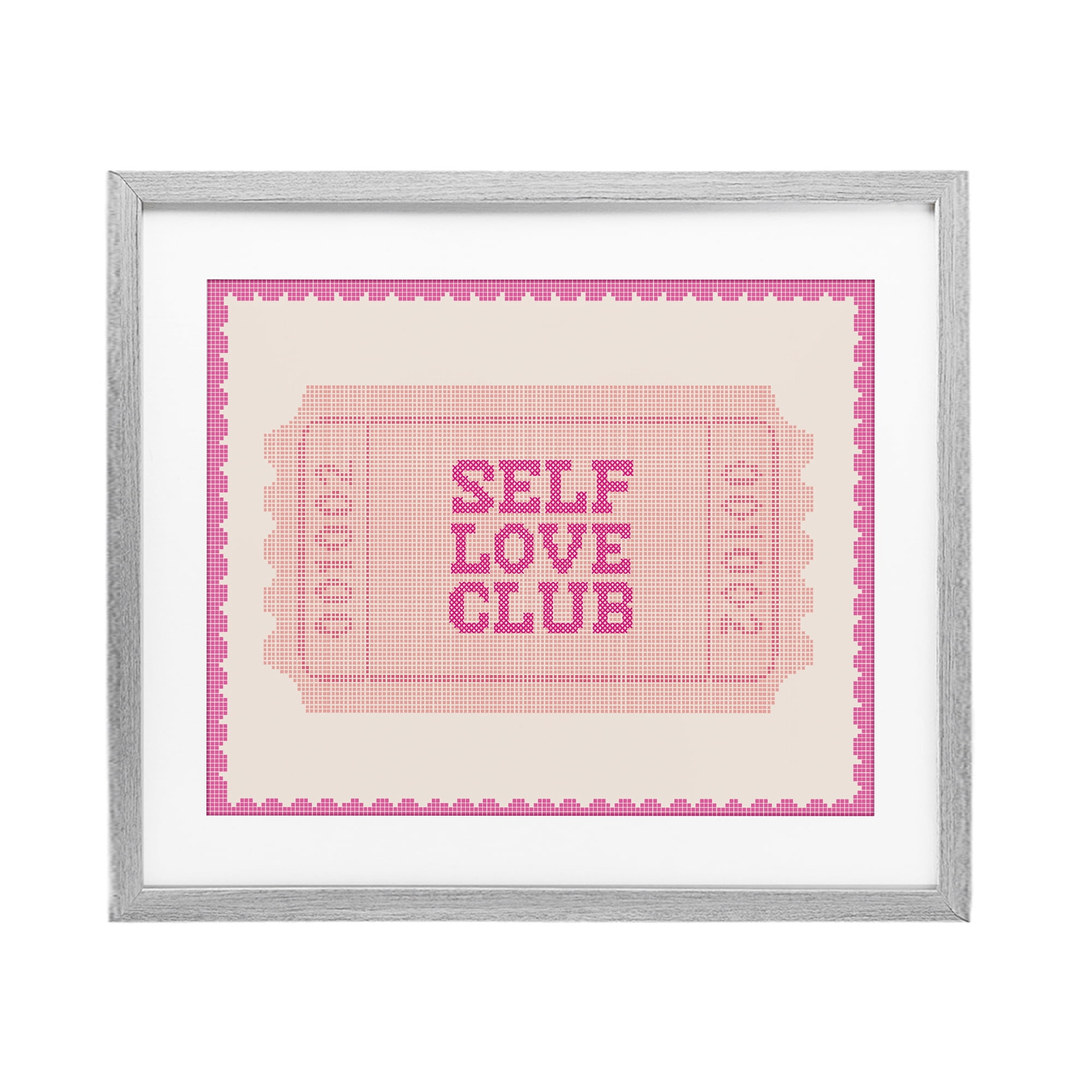 Stupell Industries Self Love Club Retro Ticket Gray Framed Print Under Glass, design by Lil' Rue