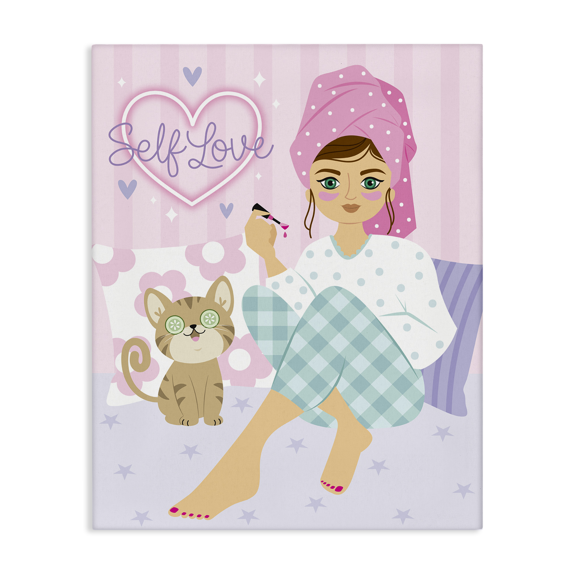 Stupell Industries Self Love Girl & Cat People Painting Wrapped Canvas Art Print Wall Art, 24 x 30