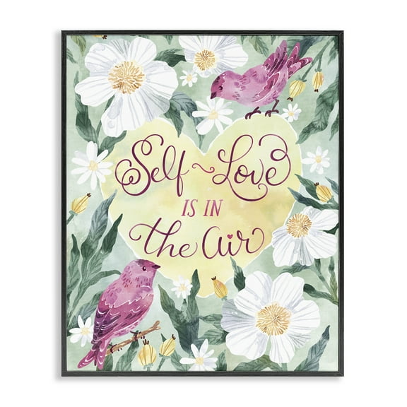 Stupell Industries Self Love In The Air Inspirational Painting Black Framed Art Print Wall Art, 11 x 14