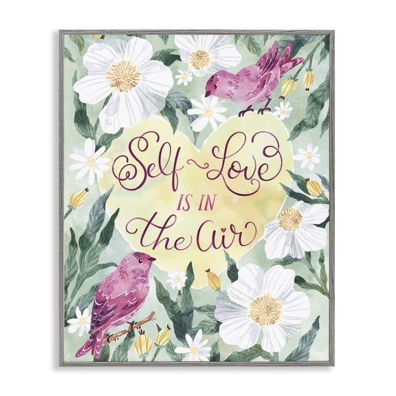 Stupell Industries Self Love In The Air Inspirational Painting Gray Framed Art Print Wall Art, 16 x 20