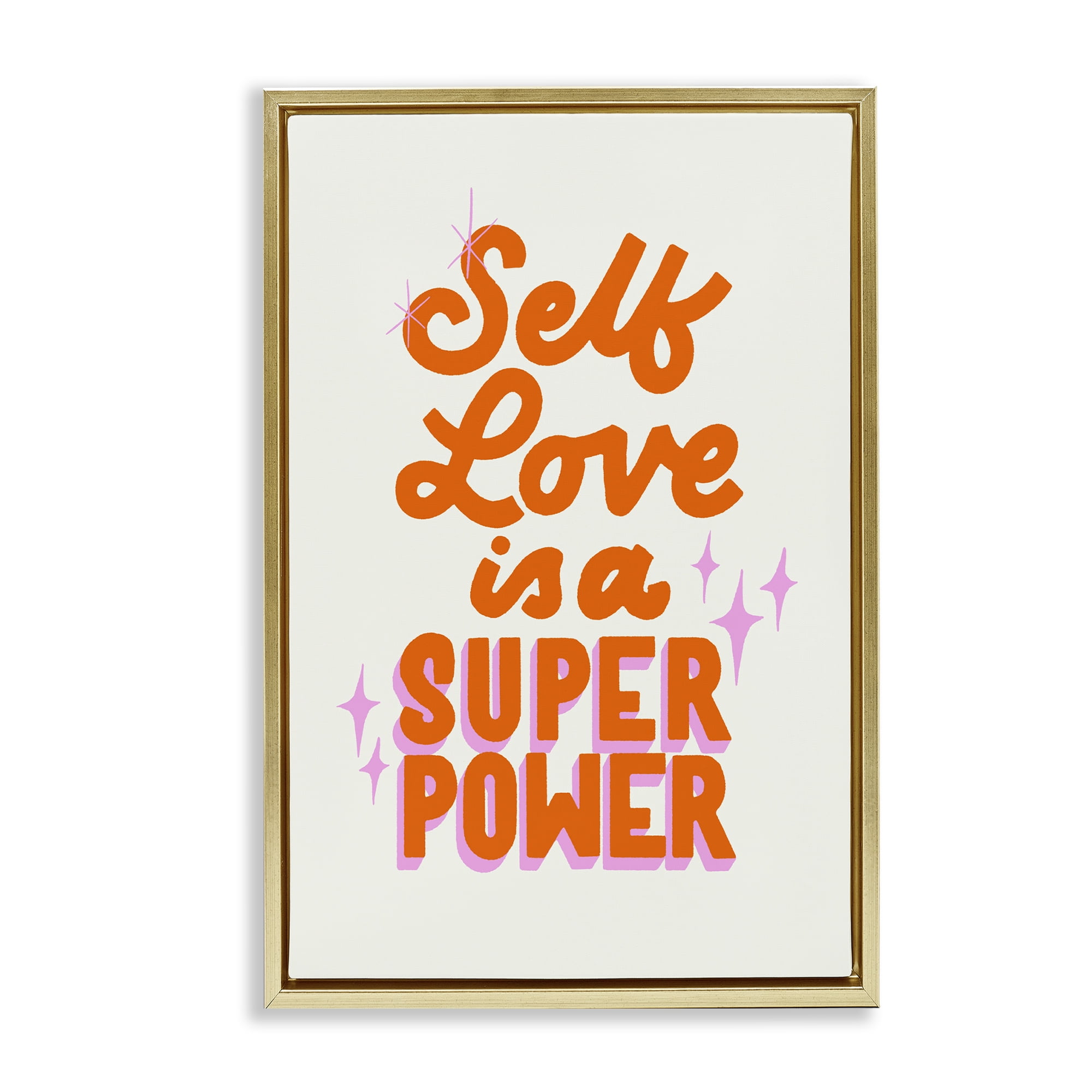 Stupell Industries Self Love Is Superpower Gold Framed Floater Canvas Wall Art, design by Indira Prieto | IndySign
