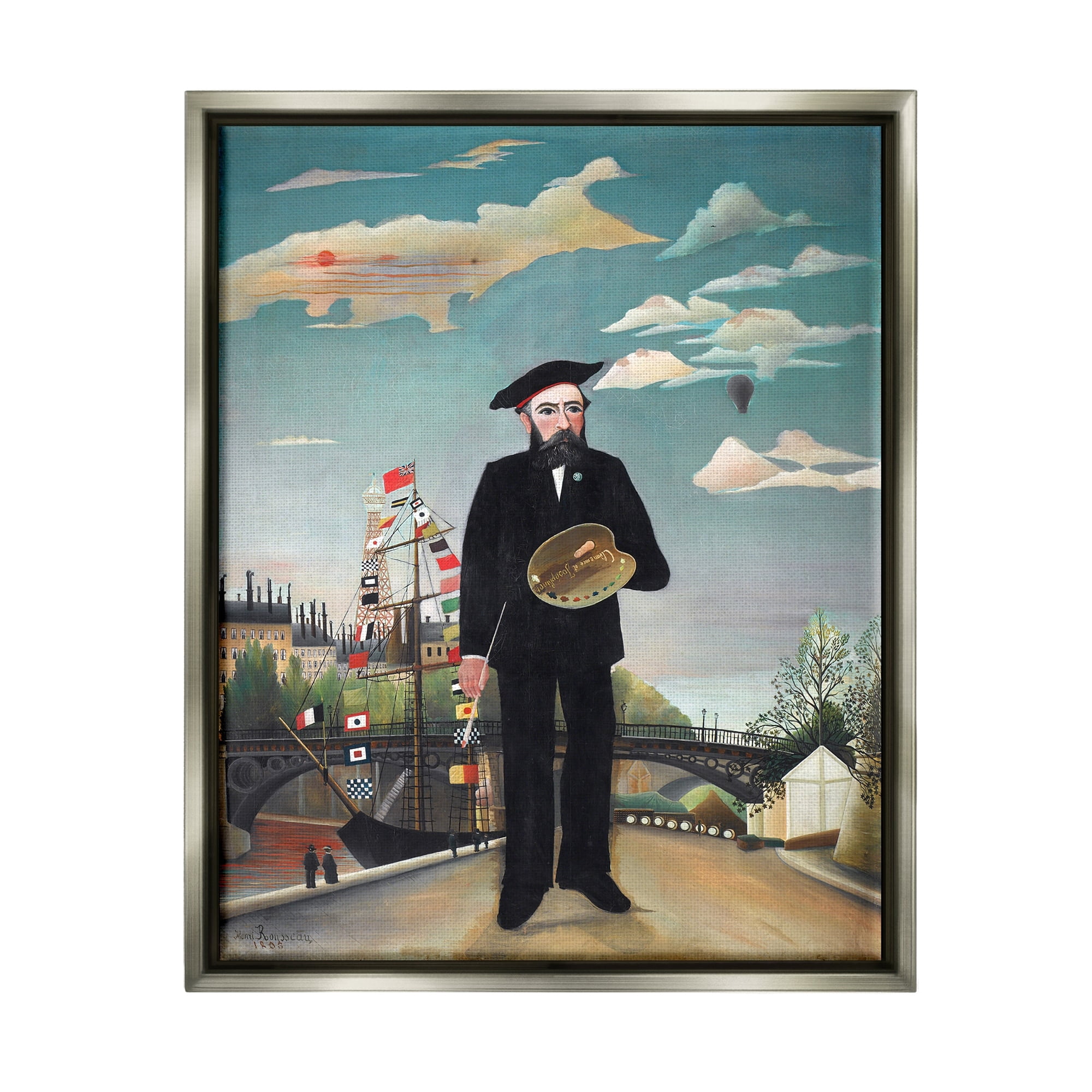 Stupell Industries Myself Self Portrait Henri Rousseau Classical Painting Painting Luster Gray Floating Framed Canvas Print Wall Art, Design by one1000paintings