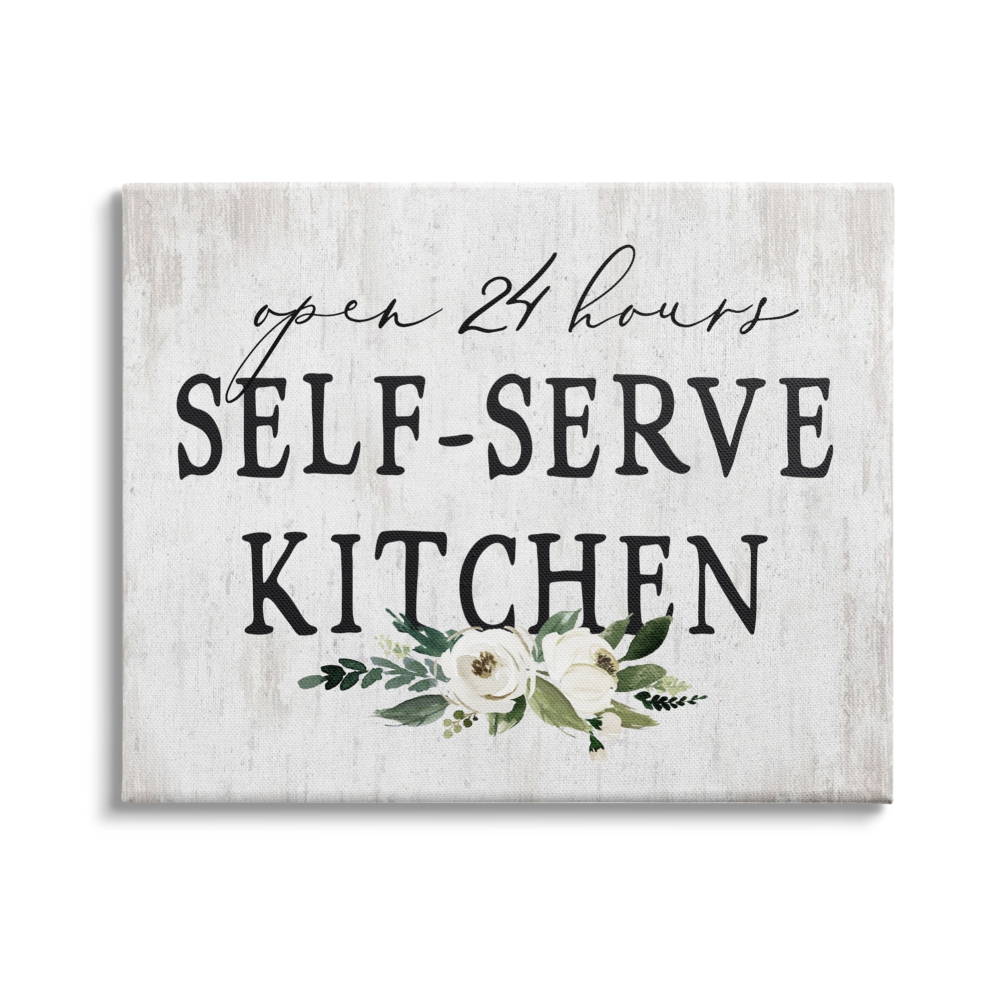 Stupell Industries Self-Serve Kitchen Sign White Flowers 24 Hours, 20 x 16,Design by Lettered and Lined