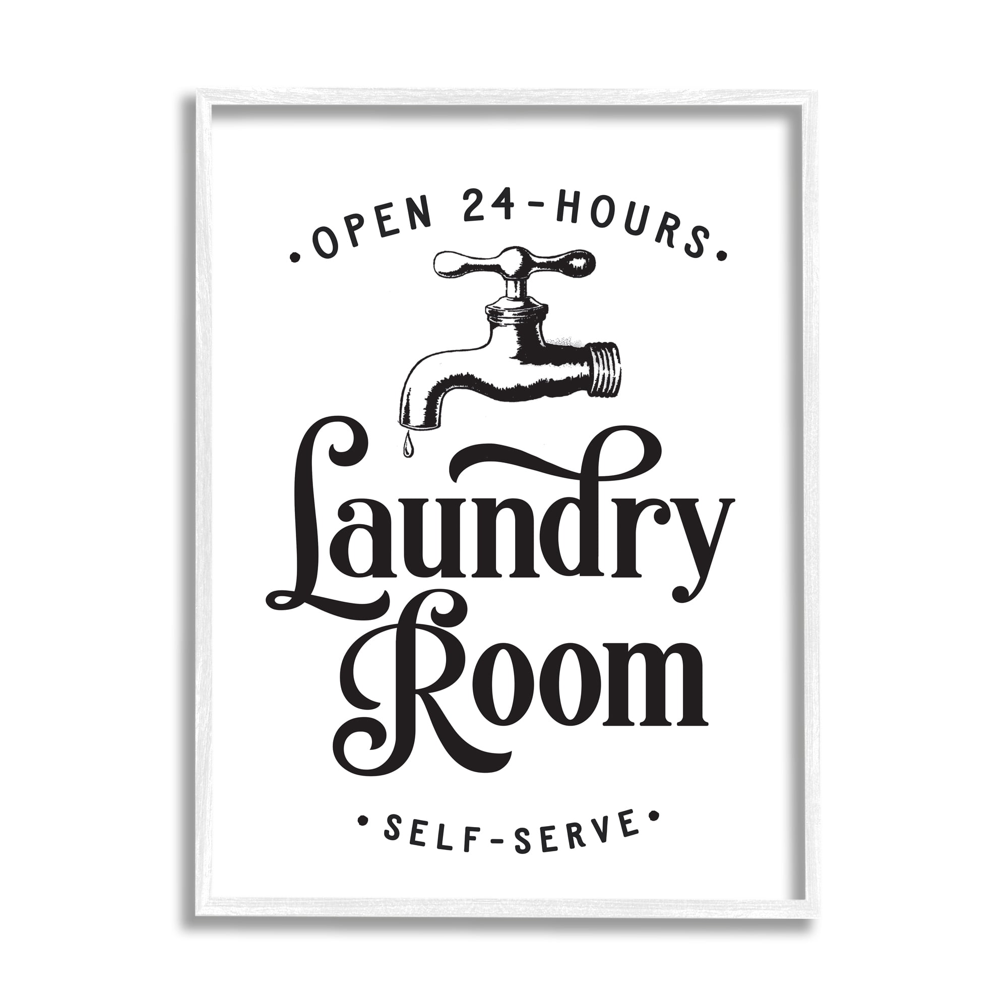 Stupell Industries Self-Serve Laundry Room Sign Vintage Faucette Drip Country Painting White Framed Art Print Wall Art, 11 x 14, Design by Lettered and Lined