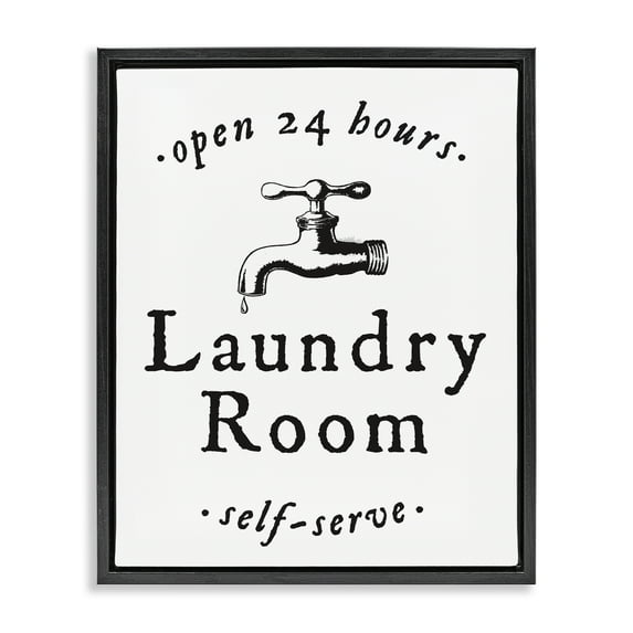 Stupell Industries Self Serve Laundry Typography Painting Black Floater Framed Art Print Wall Art, 17 x 21