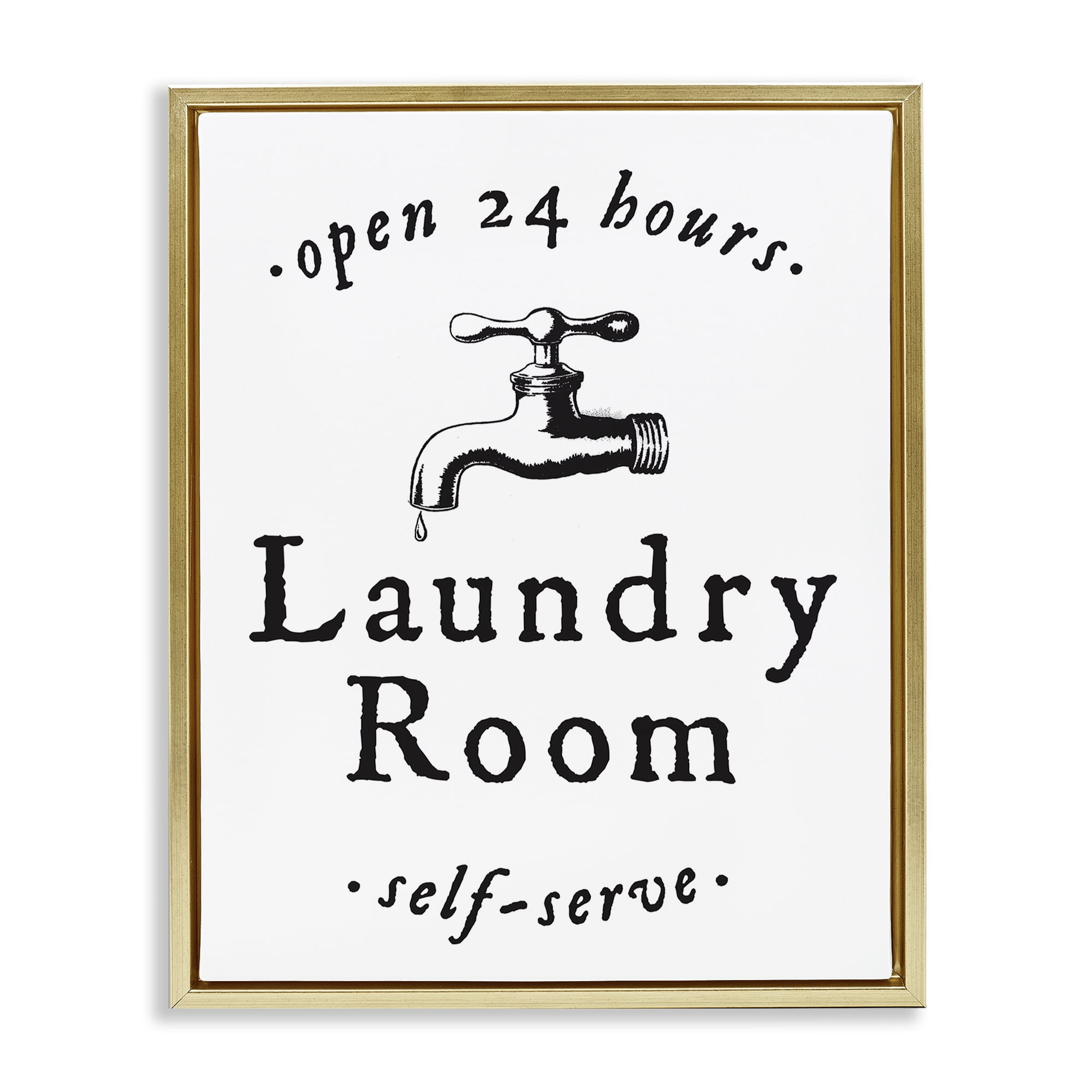 Stupell Industries Self Serve Laundry Typography Painting Gold Floater Framed Art Print Wall Art, 17 x 21