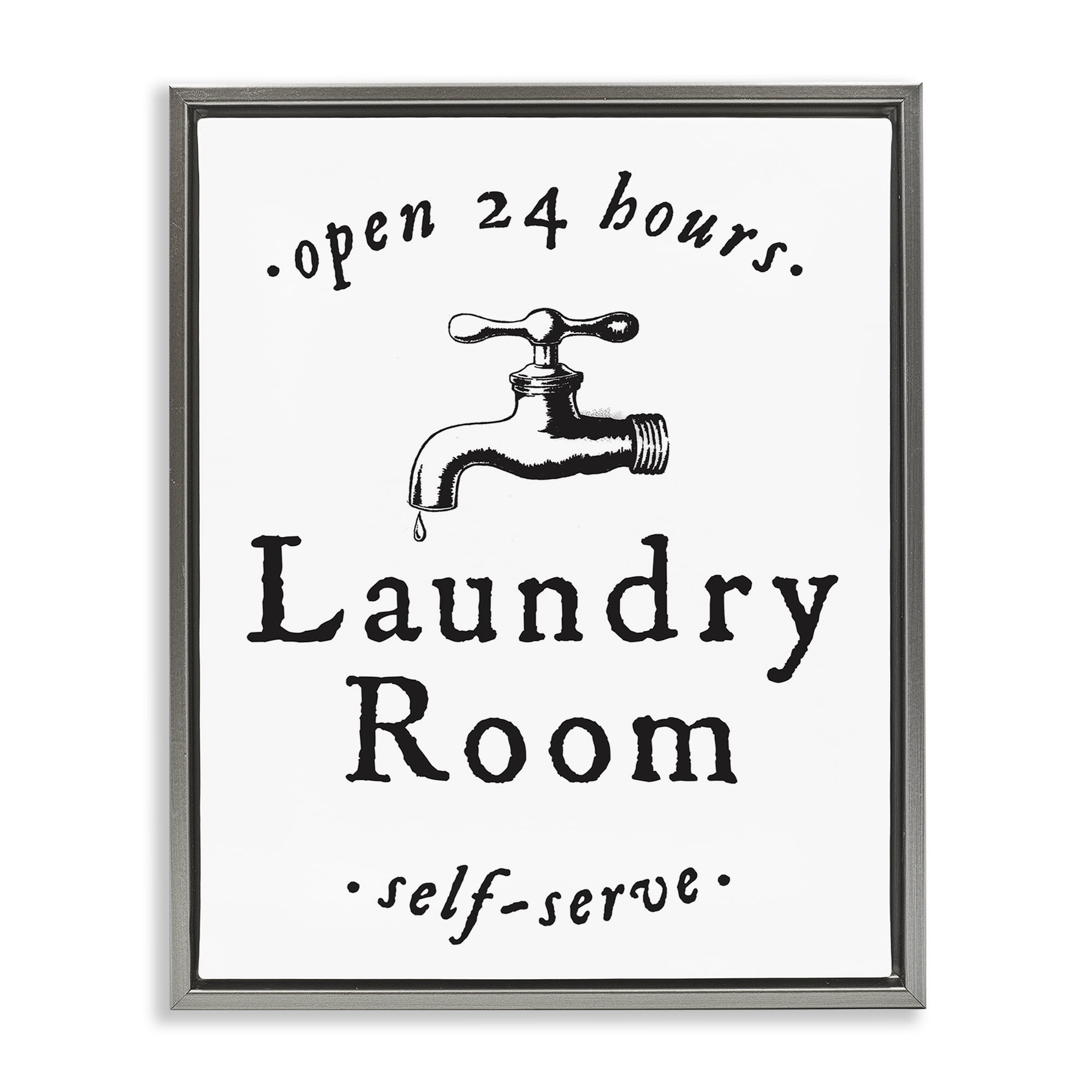 Stupell Industries Self Serve Laundry Typography Painting Gray Floater Framed Art Print Wall Art, 17 x 21