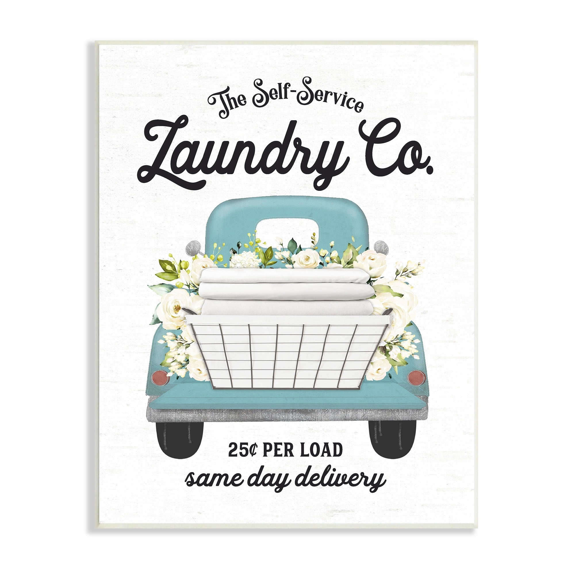 Stupell Industries Self Service Laundry Co. Antique Truck Flower Arrangement Graphic Art Unframed Art Print Wall Art, Design by Lettered and Lined