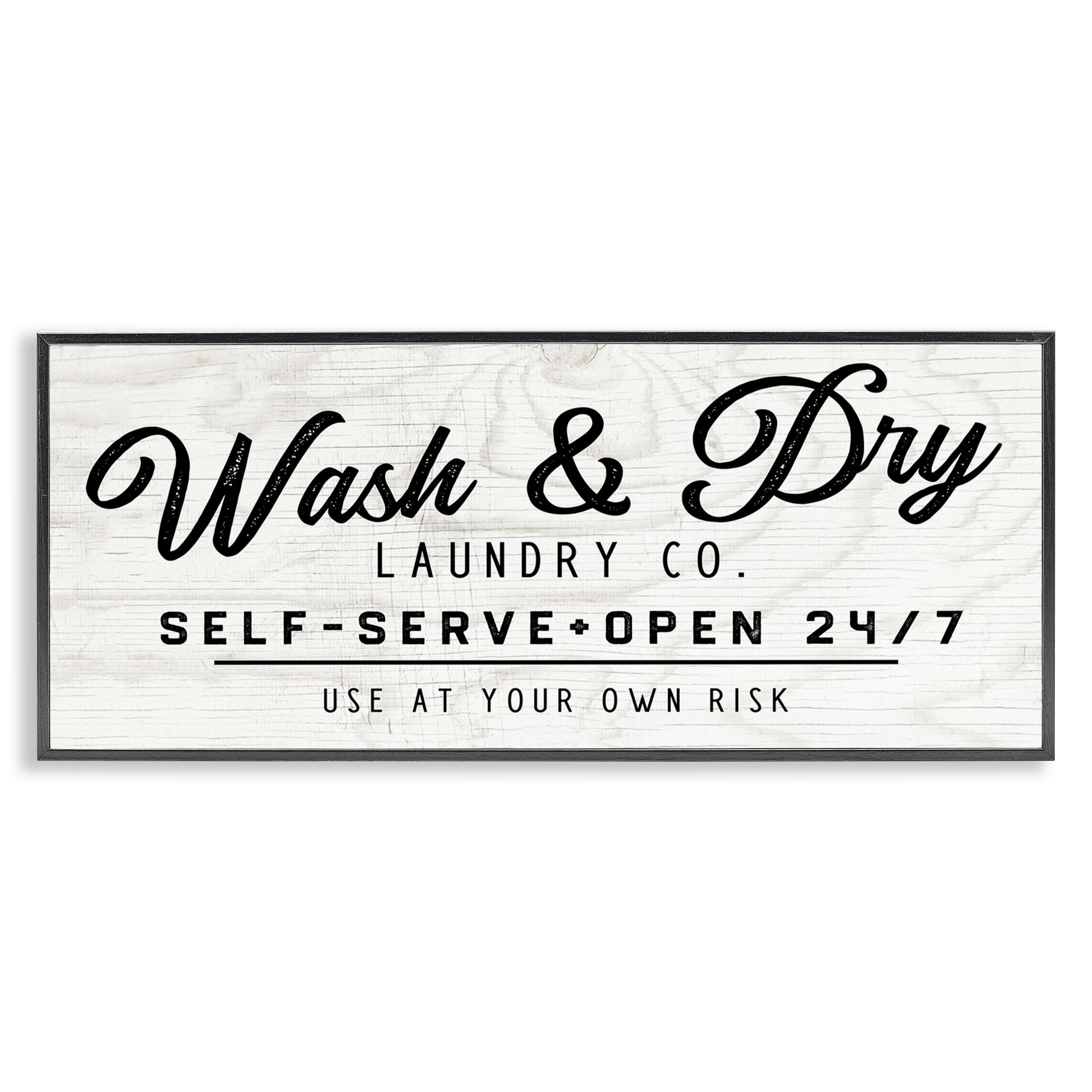Stupell Industries Self Service Laundry Typography Painting Black Framed Art Print Wall Art, 30 x 13