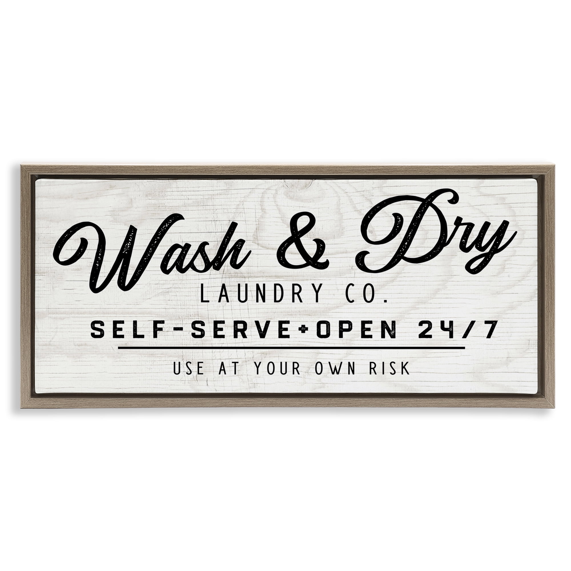 Stupell Industries Self Service Laundry Typography Painting Brown Floater Framed Art Print Wall Art, 31 x 14