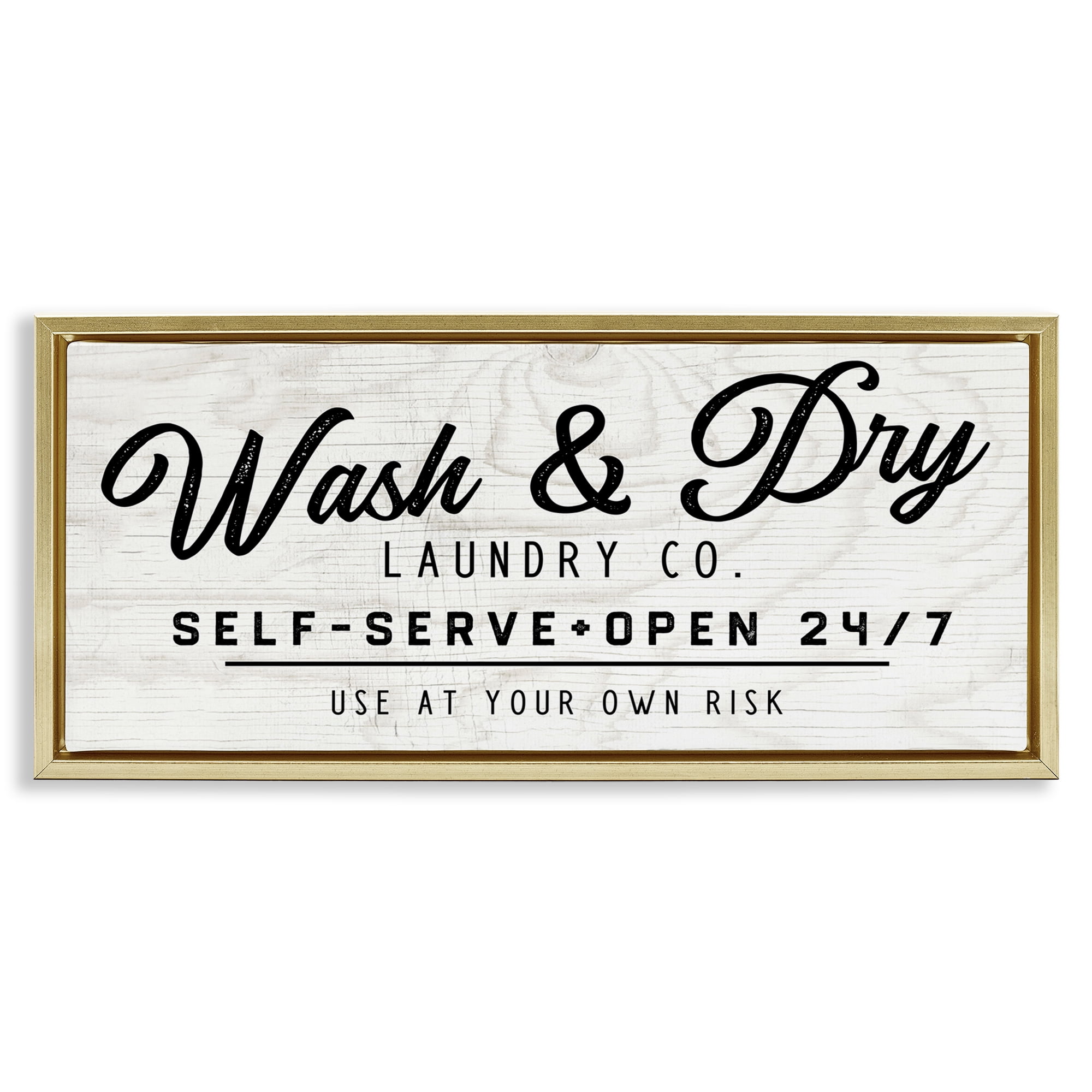 Stupell Industries Self Service Laundry Typography Painting Gold Floater Framed Art Print Wall Art, 31 x 14