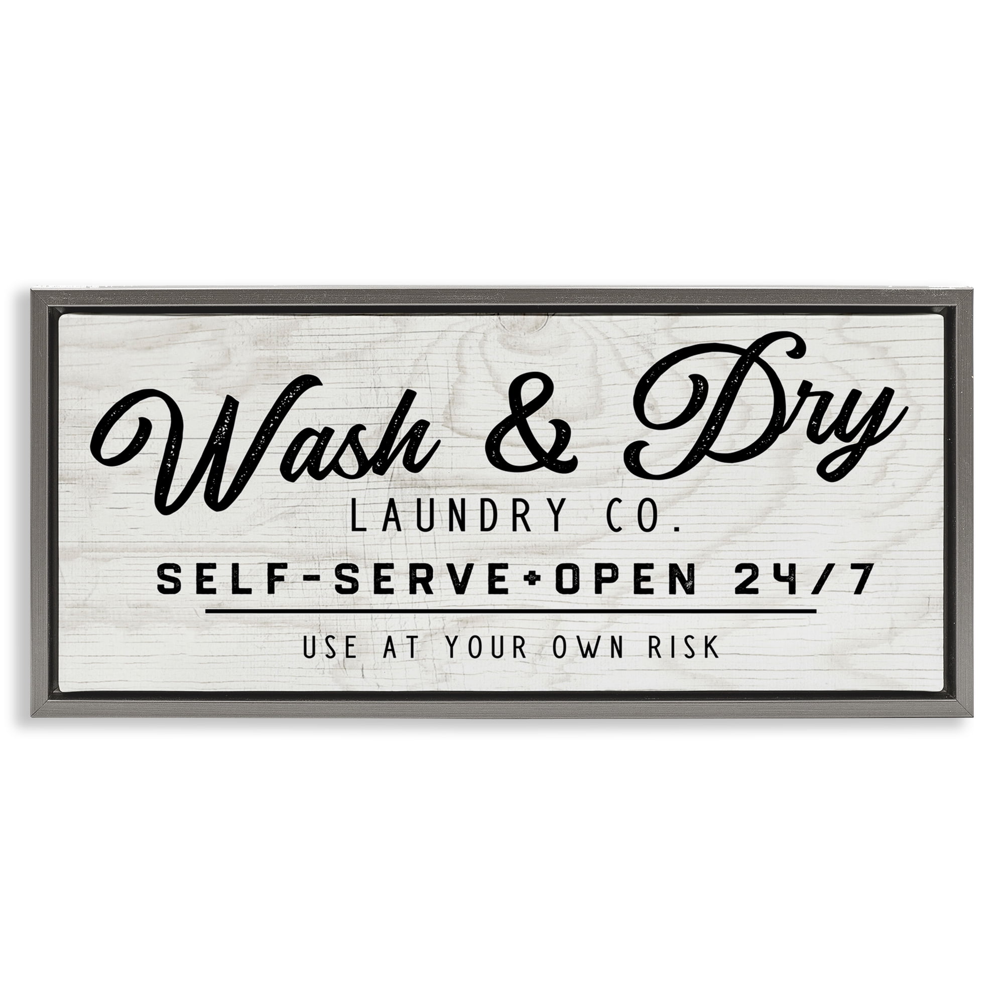 Stupell Industries Self Service Laundry Typography Painting Gray Floater Framed Art Print Wall Art, 31 x 14