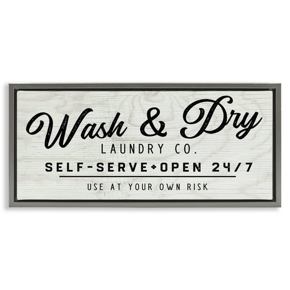 Stupell Industries Self Service Laundry Typography Painting Gray Floater Framed Art Print Wall Art, 31 x 14