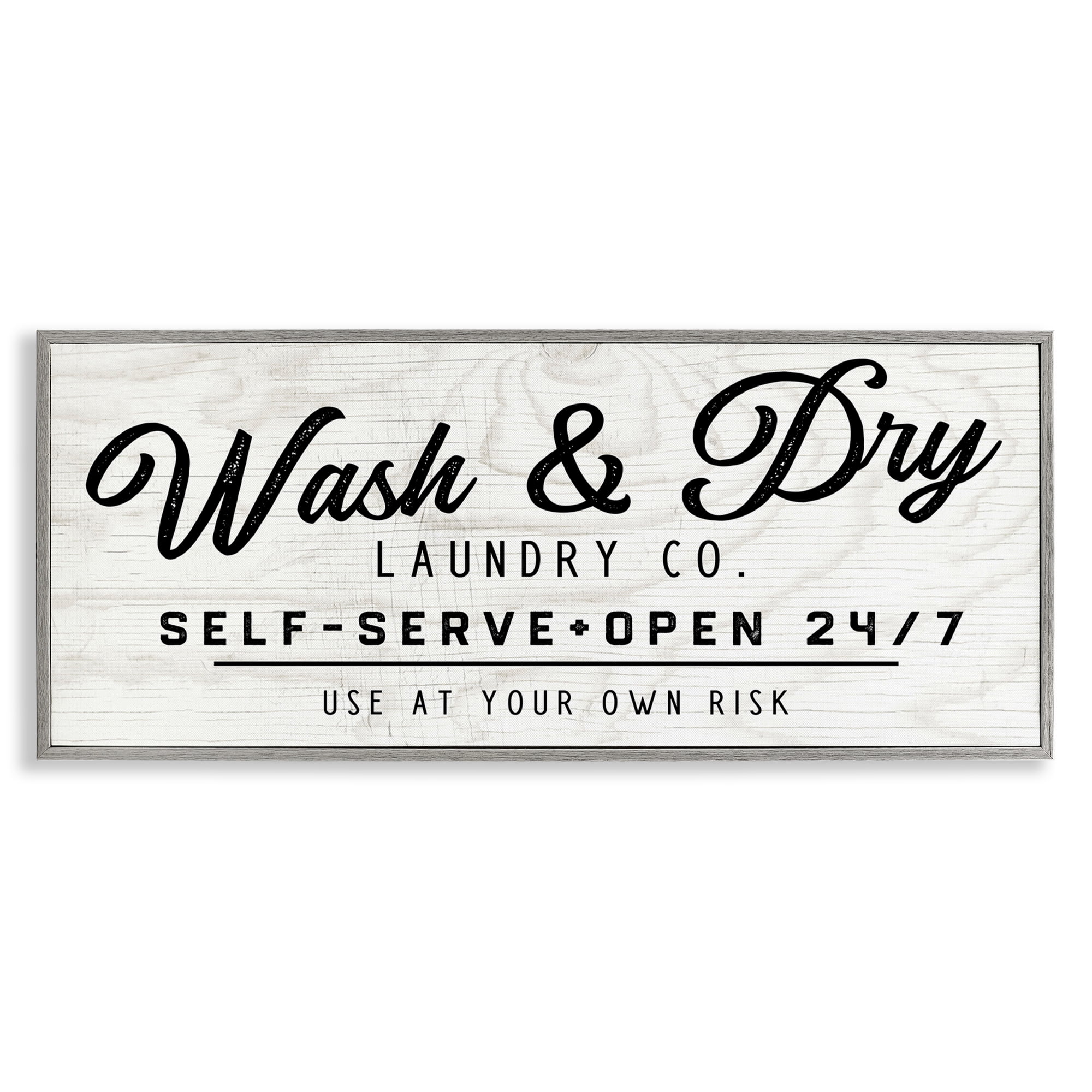 Stupell Industries Self Service Laundry Typography Painting Gray Framed Art Print Wall Art, 24 x 10