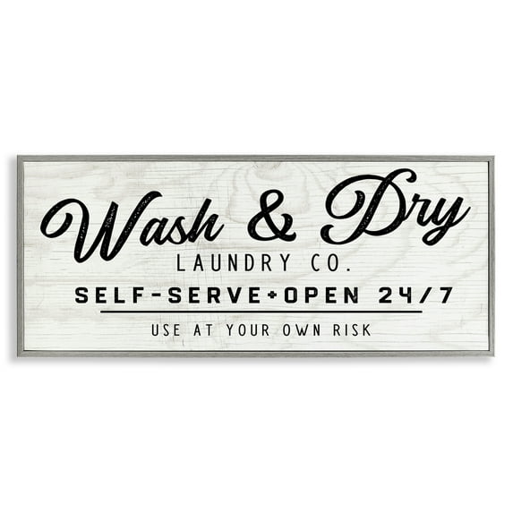 Stupell Industries Self Service Laundry Typography Painting Gray Framed Art Print Wall Art, 30 x 13