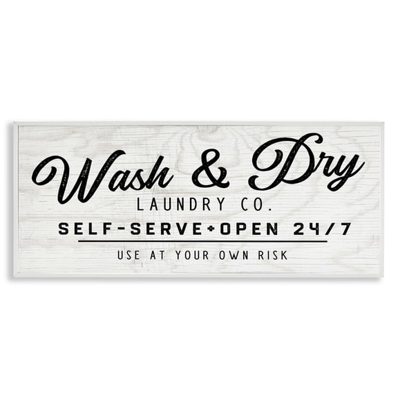 Stupell Industries Self Service Laundry Typography Painting White Framed Art Print Wall Art, 30 x 13