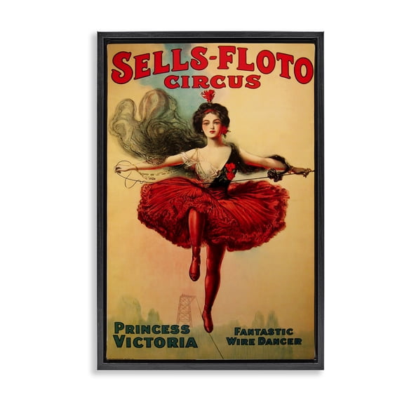 Stupell Industries Sells-Floto Circus Vintage Poster Advertisements Painting Black Floater Framed Canvas Art Print Wall Art, 17 x 25