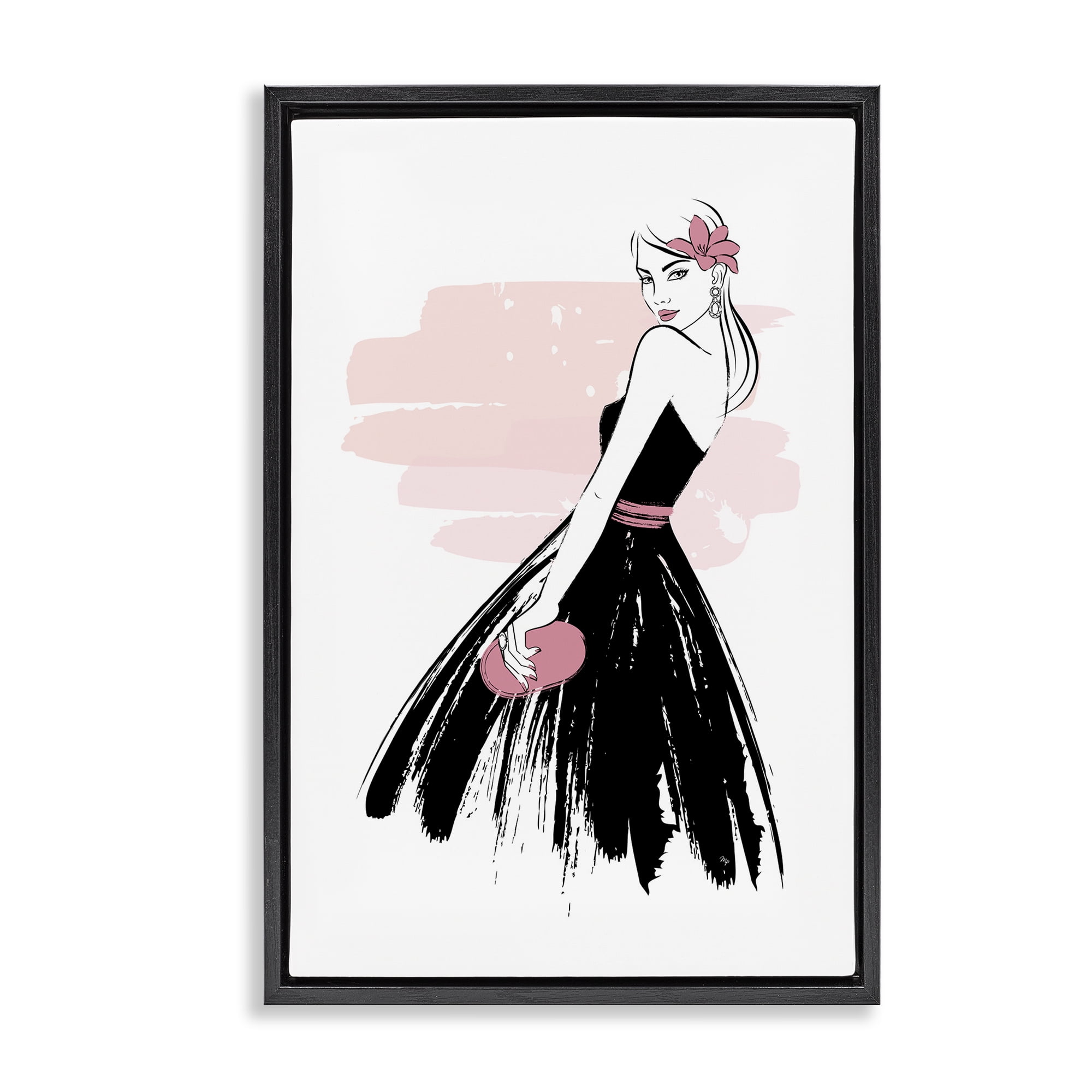 Stupell Industries Senorita in Black Dress Novelty Painting Black Floater Framed Art Print Wall Art, 21 x 31