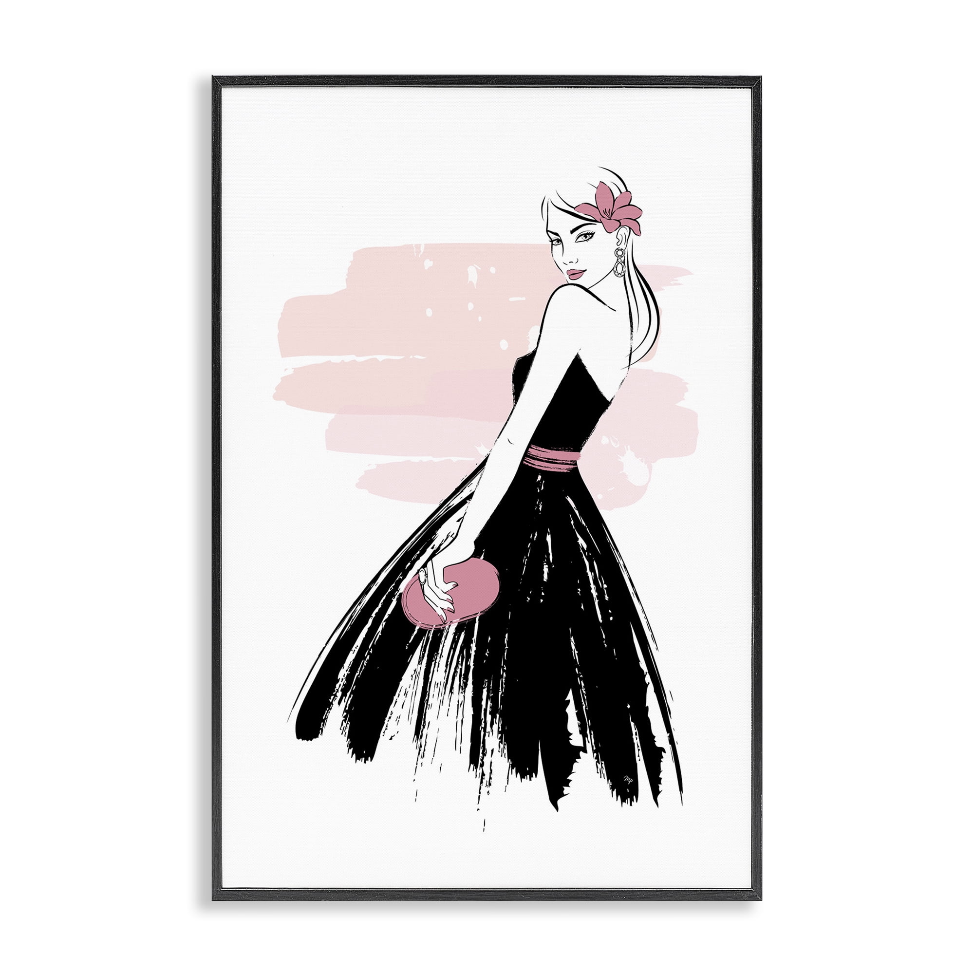 Stupell Industries Senorita in Black Dress Novelty Painting Black Framed Art Print Wall Art, 16 x 24