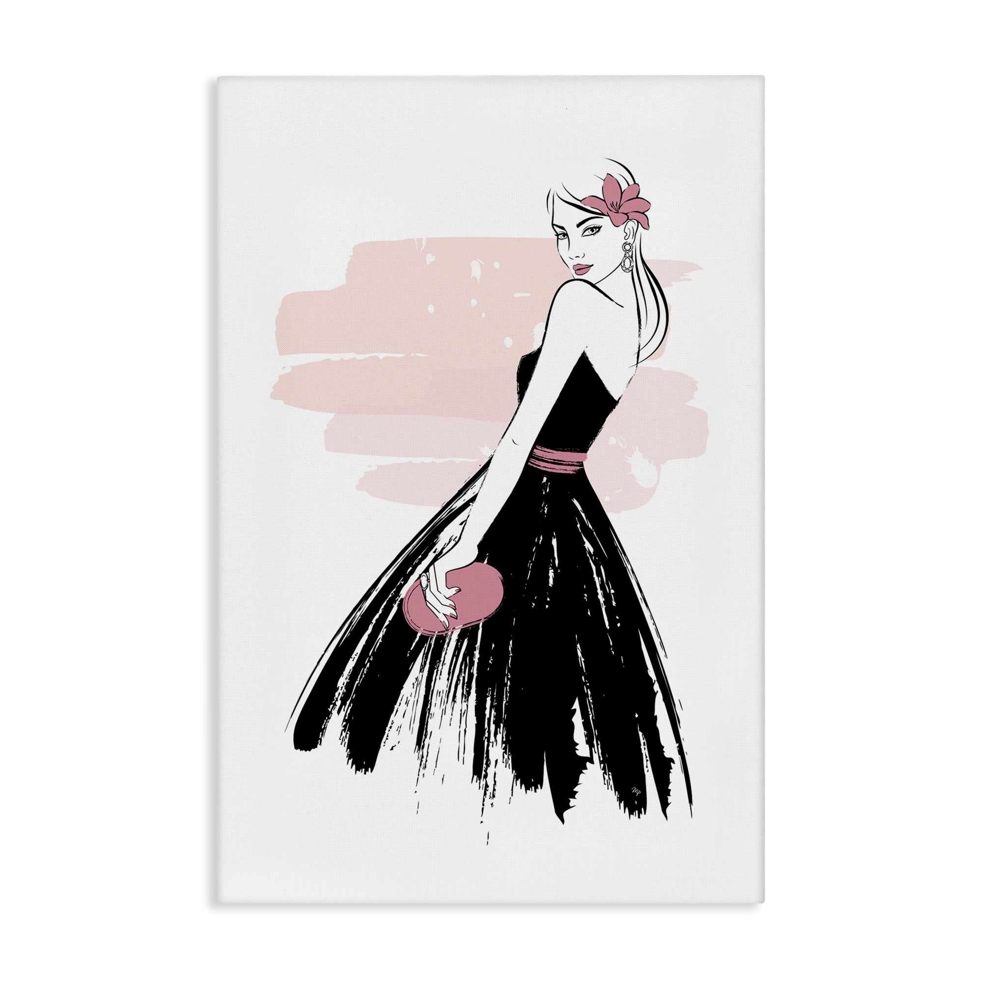 Stupell Industries Senorita in Black Dress Novelty Painting Gallery Wrapped Canvas Art Print Wall Art, 30 x 45