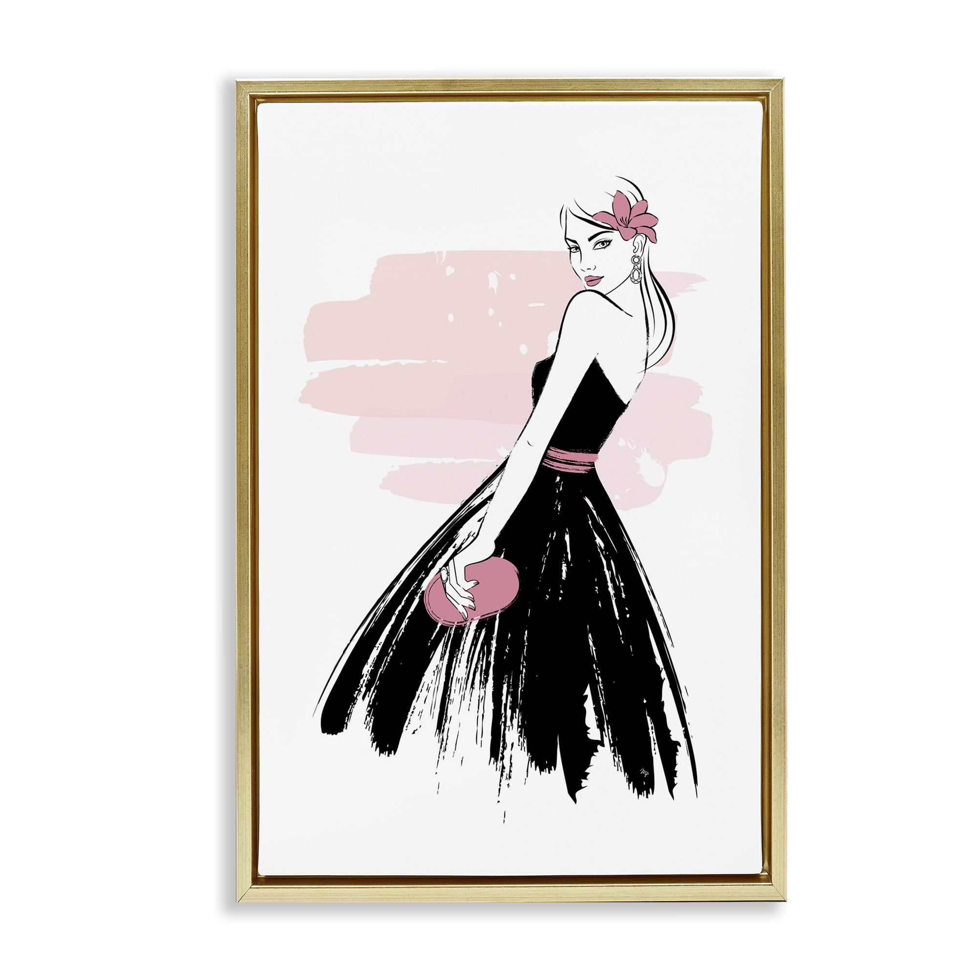 Stupell Industries Senorita in Black Dress Novelty Painting Gold Floater Framed Art Print Wall Art, 17 x 25